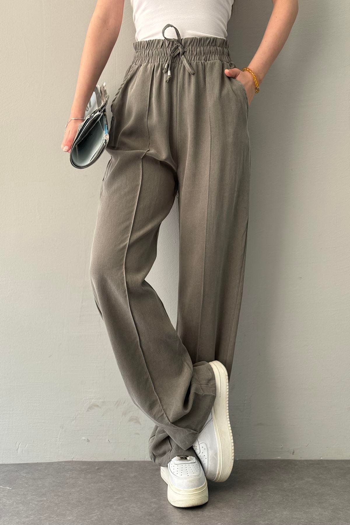 BEL LASTİKLİ ÇİMALI TENCEL PANTOLON