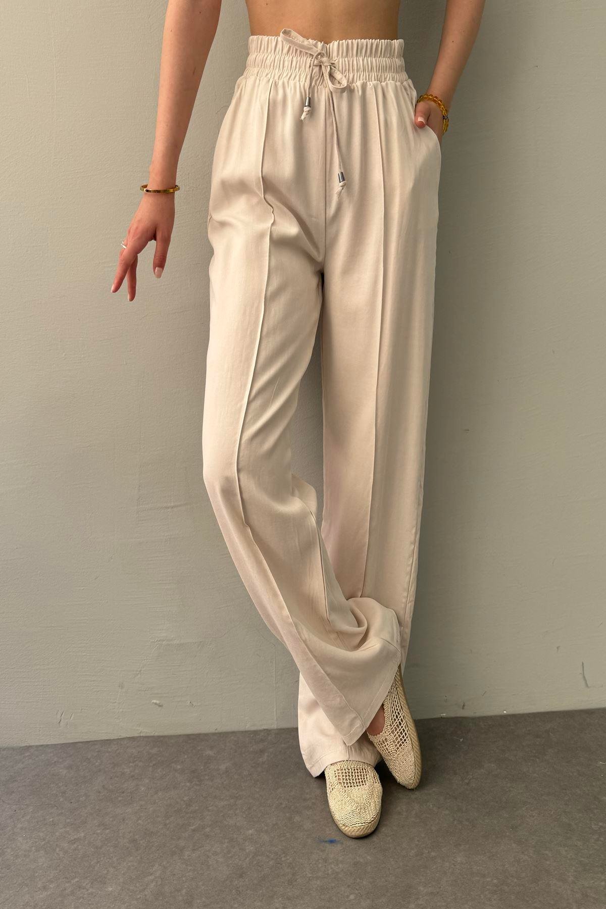 BEL LASTİKLİ ÇİMALI TENCEL PANTOLON