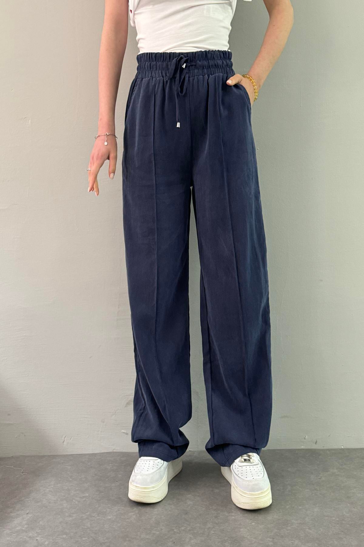 BEL LASTİKLİ ÇİMALI TENCEL PANTOLON