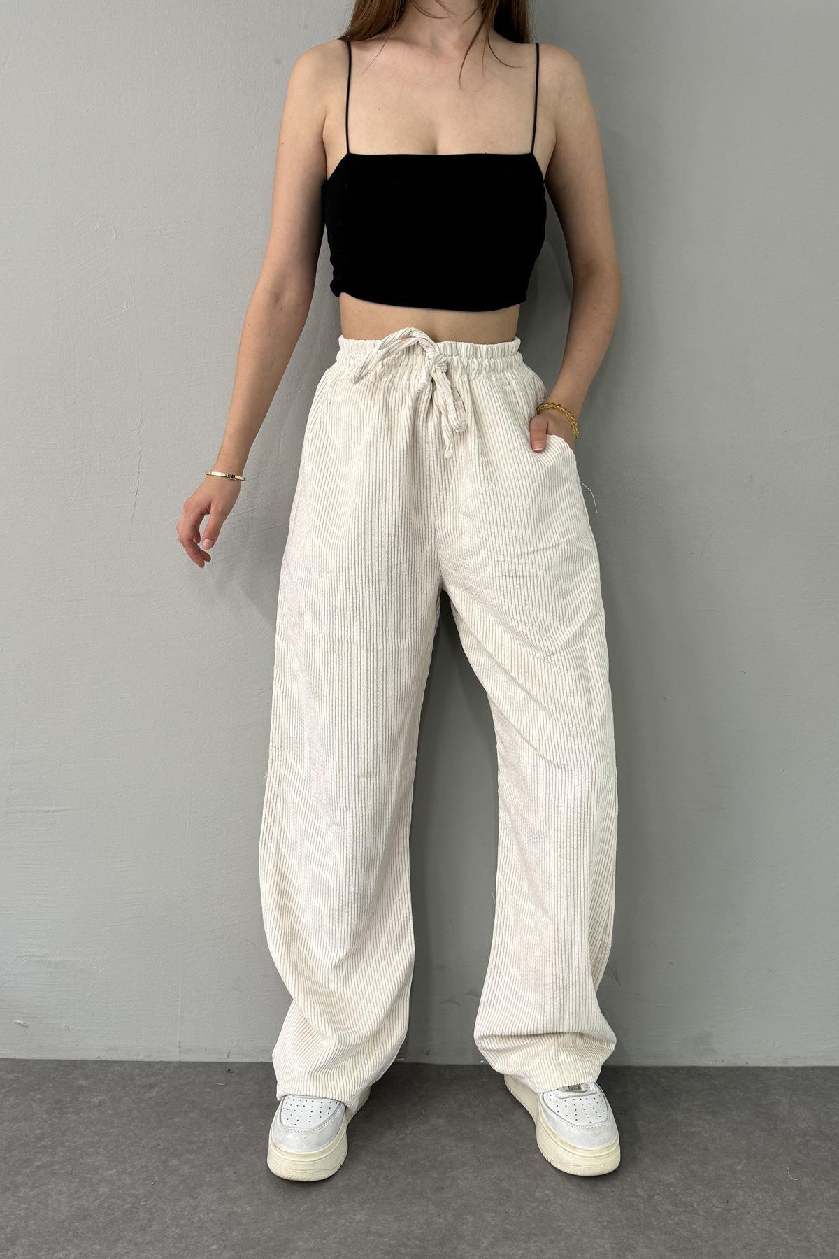 BEL LASTİKLİ KADİFE PANTOLON