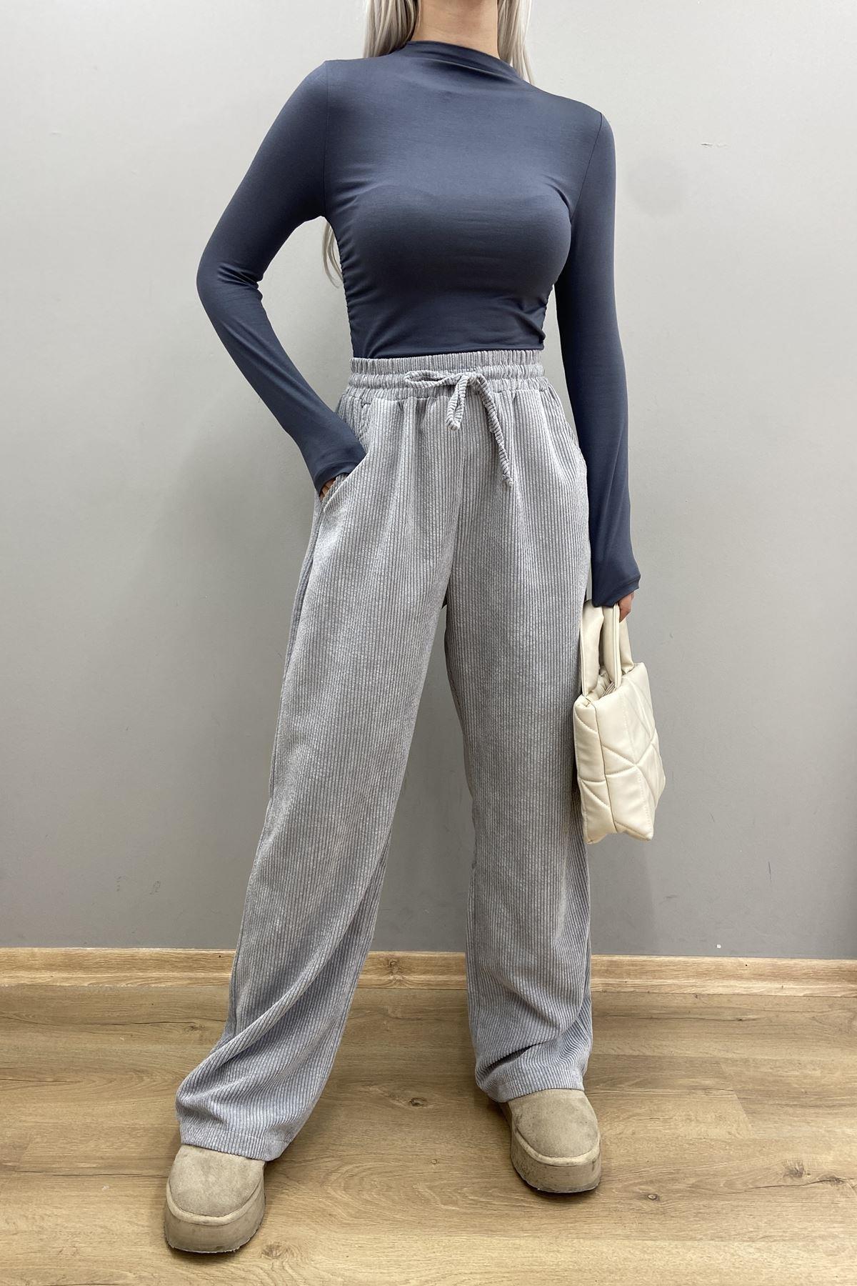 BEL LASTİKLİ KADİFE PANTOLON