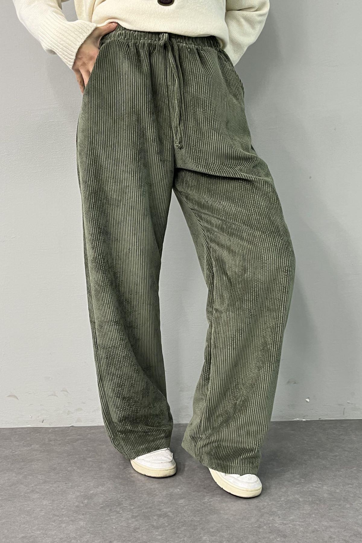 BEL LASTİKLİ KADİFE PANTOLON