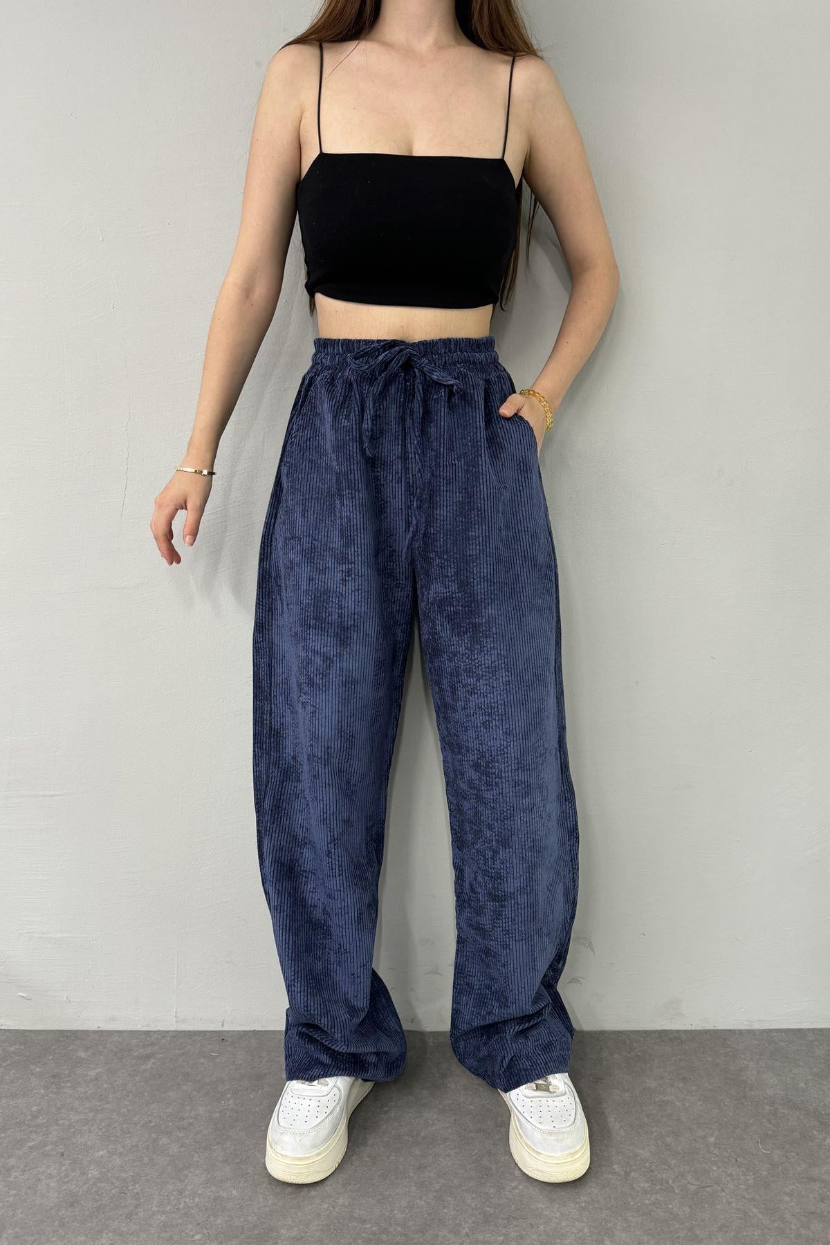 BEL LASTİKLİ KADİFE PANTOLON