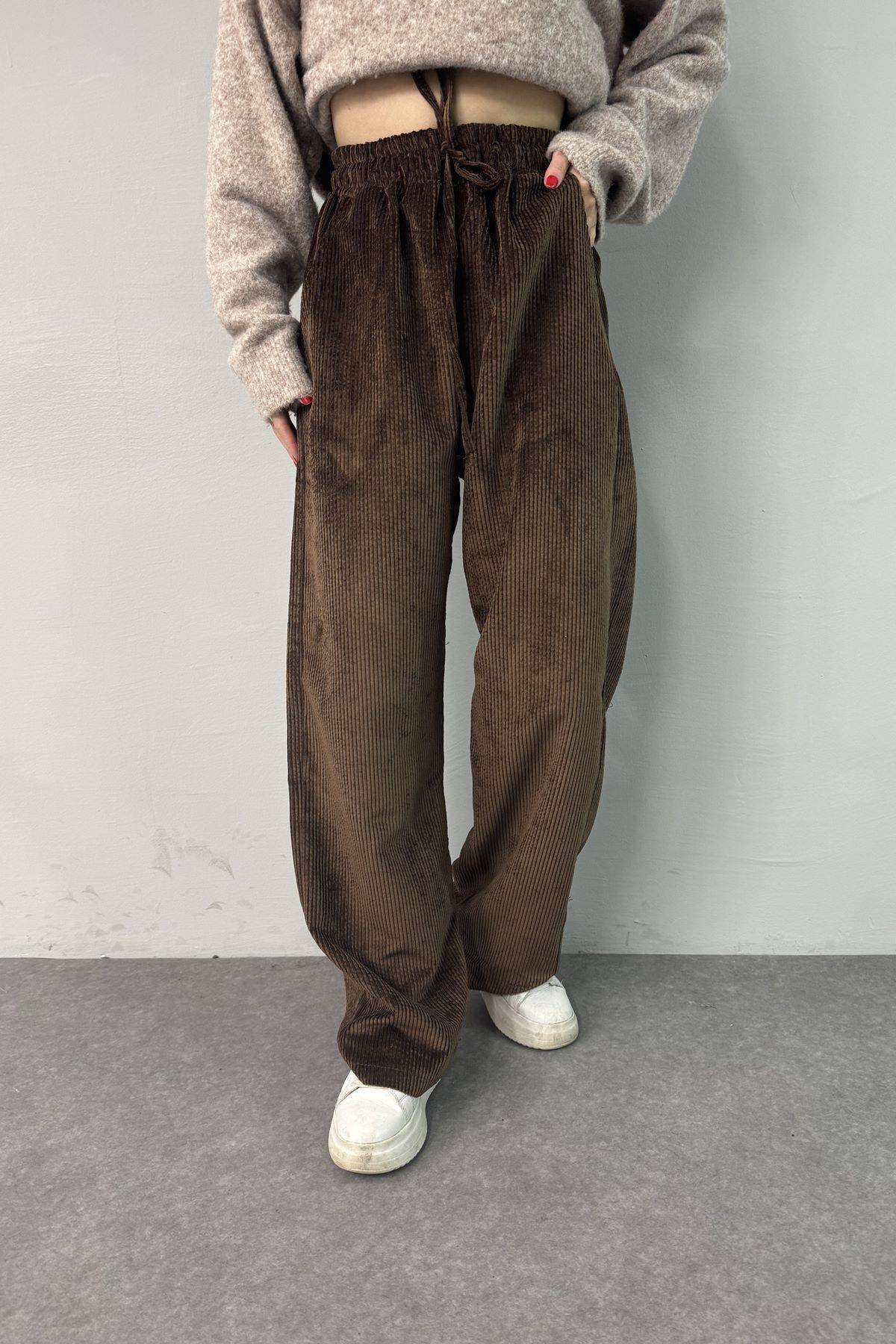 BEL LASTİKLİ KADİFE PANTOLON