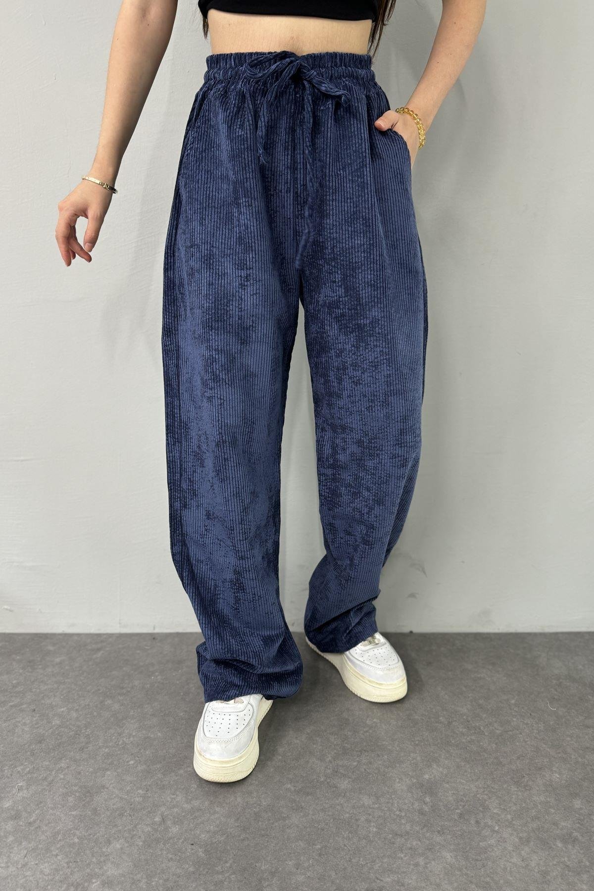 BEL LASTİKLİ KADİFE PANTOLON