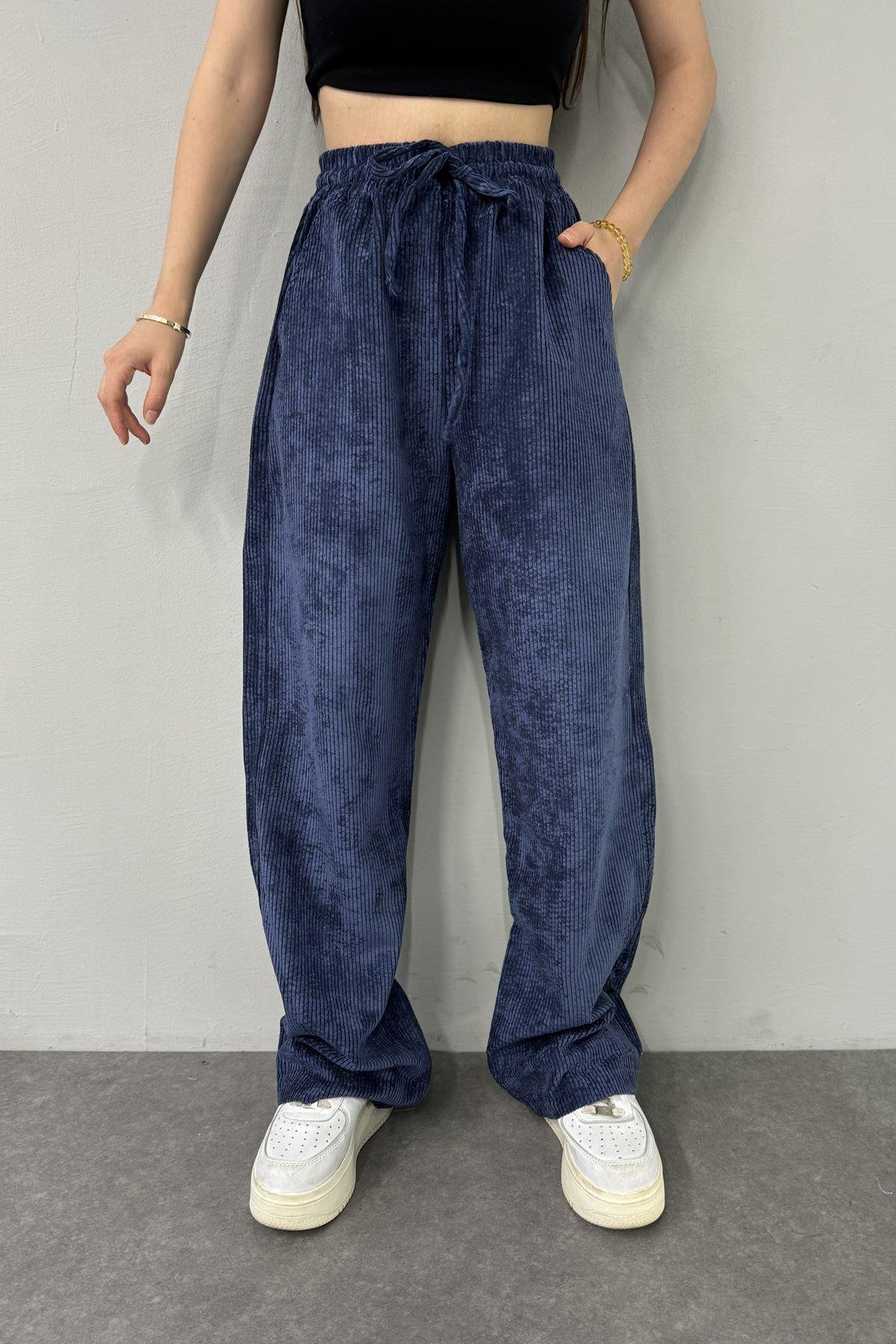 BEL LASTİKLİ KADİFE PANTOLON