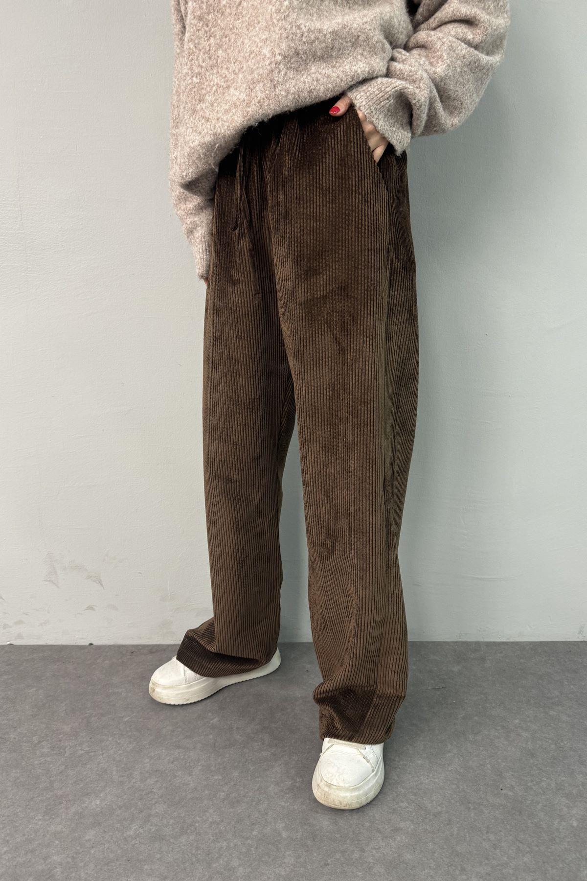 BEL LASTİKLİ KADİFE PANTOLON