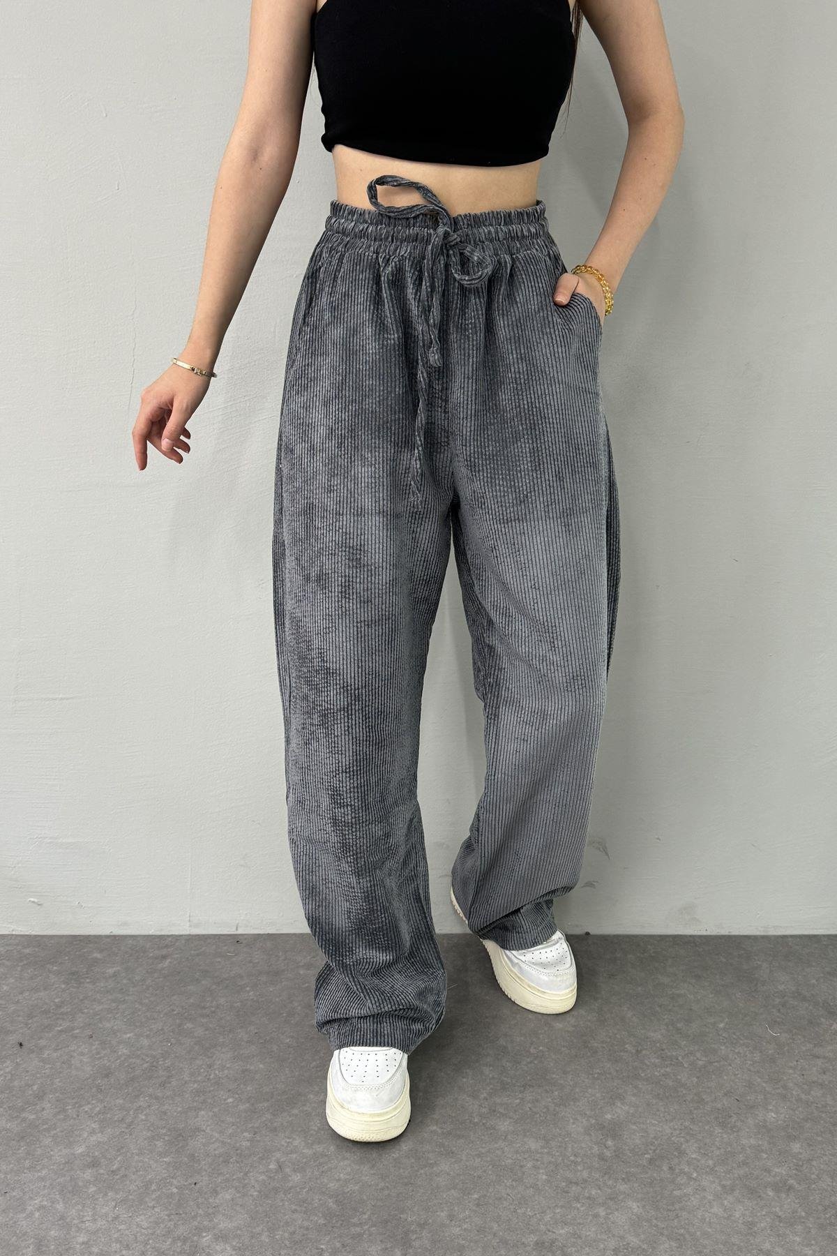 BEL LASTİKLİ KADİFE PANTOLON