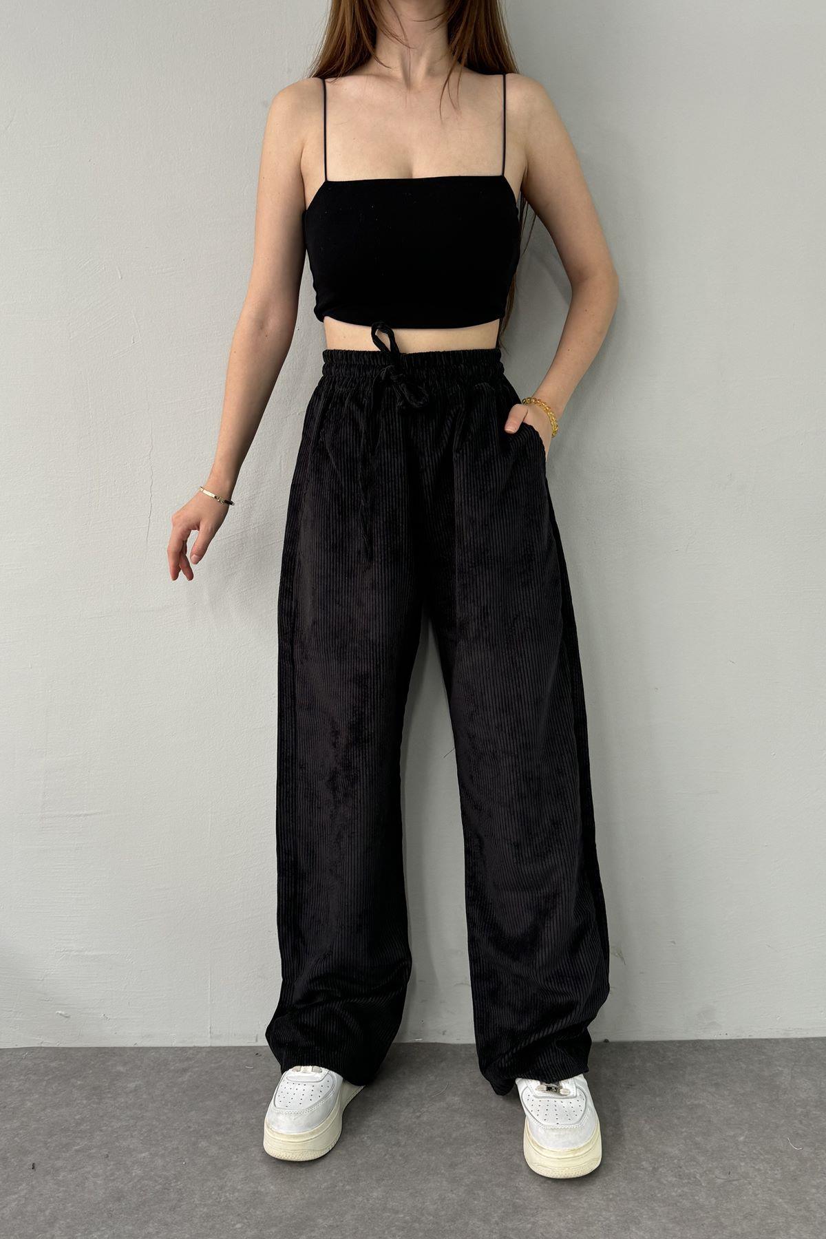 BEL LASTİKLİ KADİFE PANTOLON