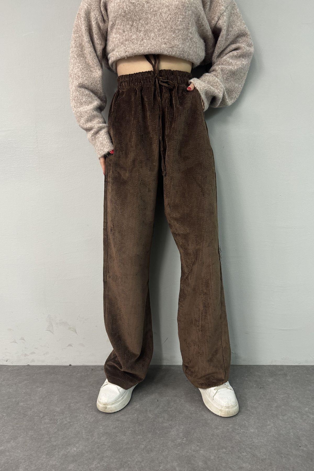 BEL LASTİKLİ KADİFE PANTOLON