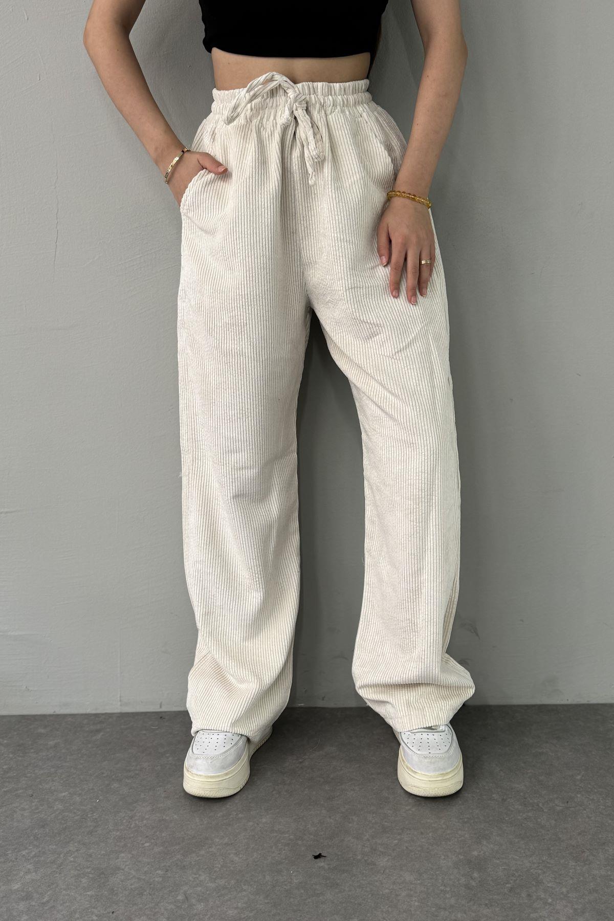 BEL LASTİKLİ KADİFE PANTOLON
