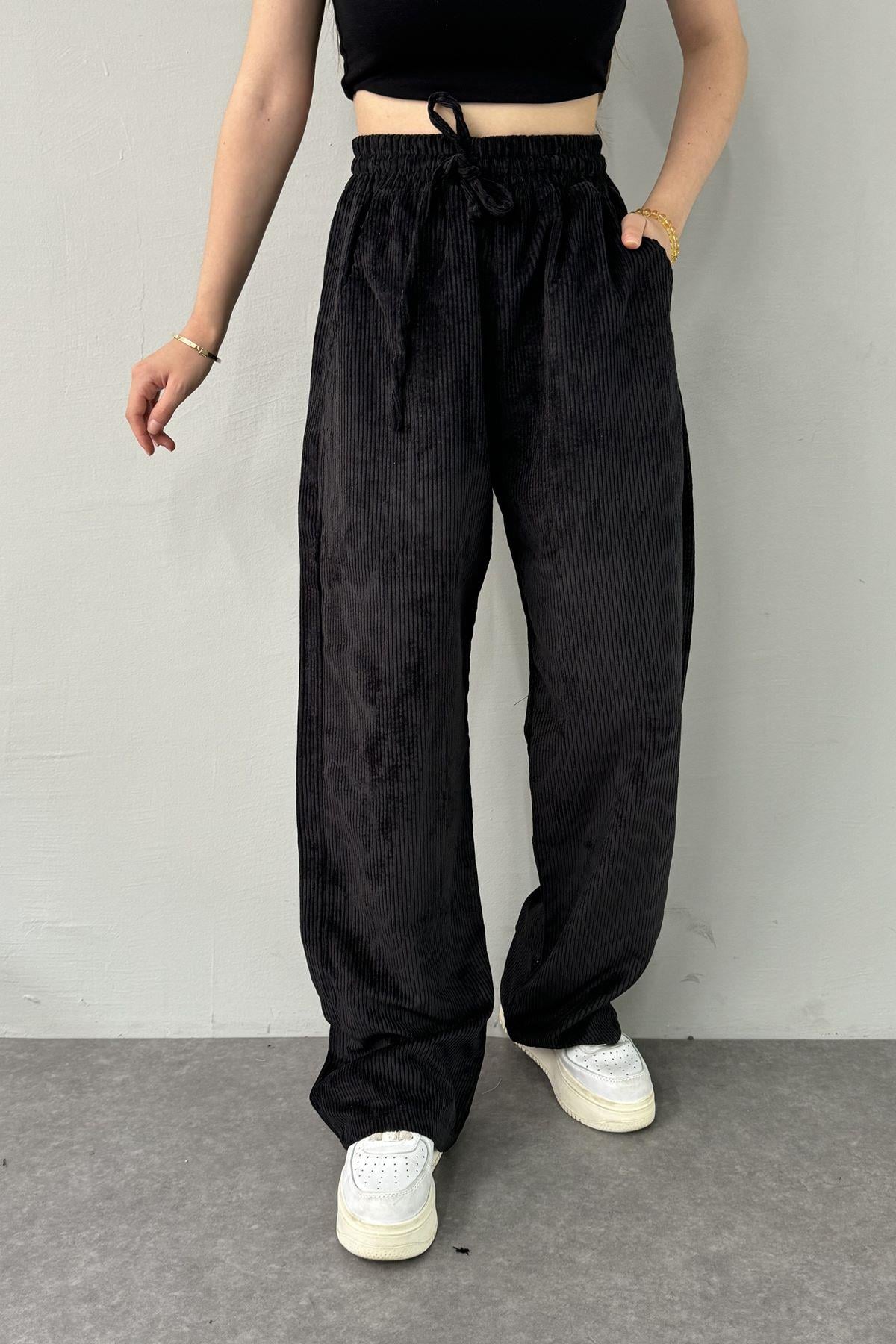BEL LASTİKLİ KADİFE PANTOLON