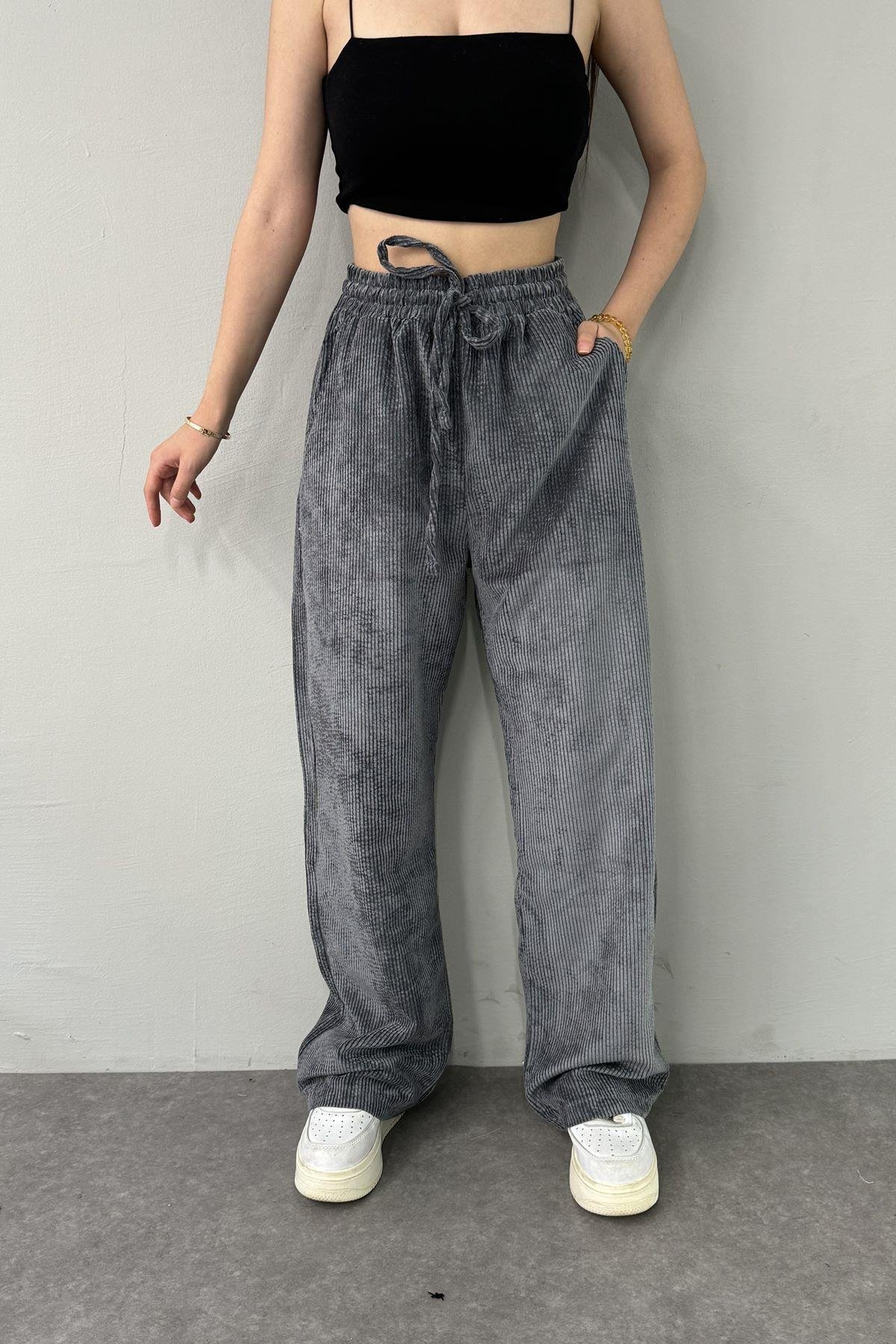 BEL LASTİKLİ KADİFE PANTOLON