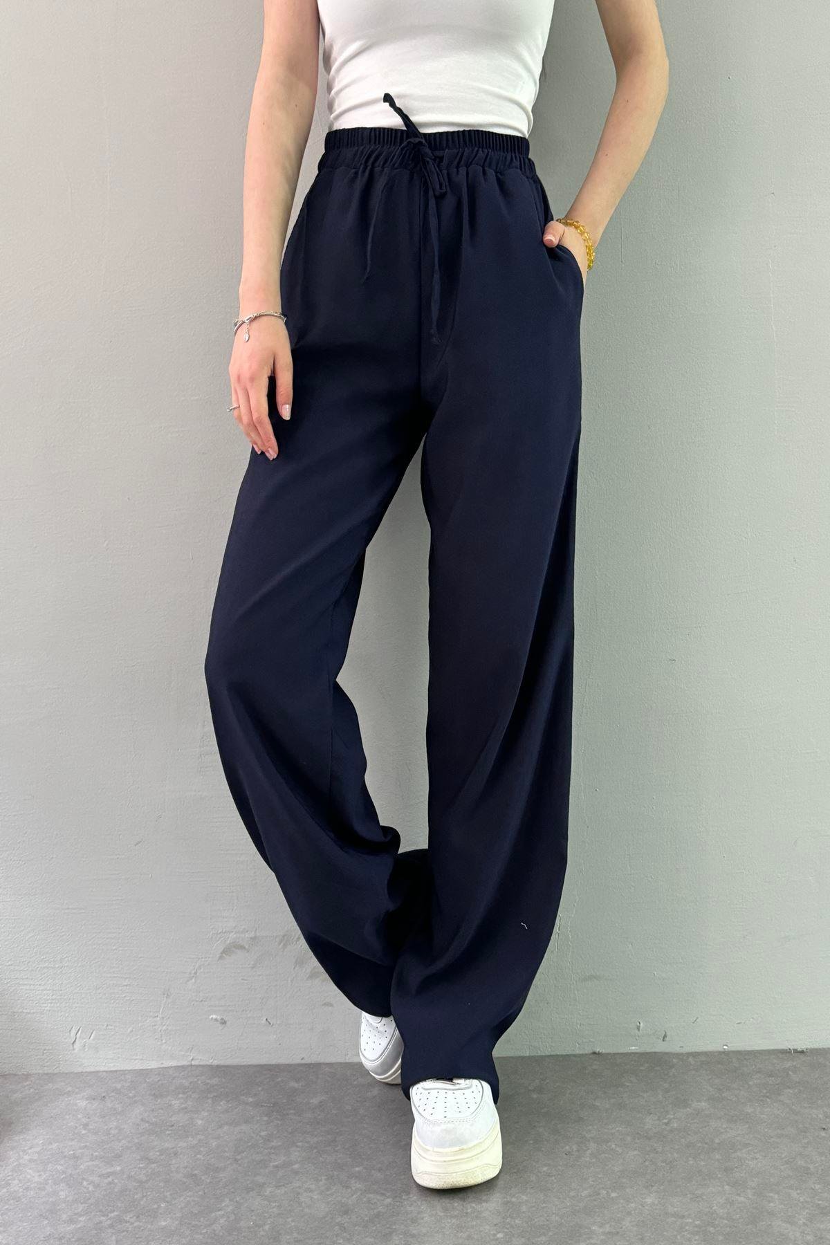 BEL LASTİKLİ KETEN PANTOLON