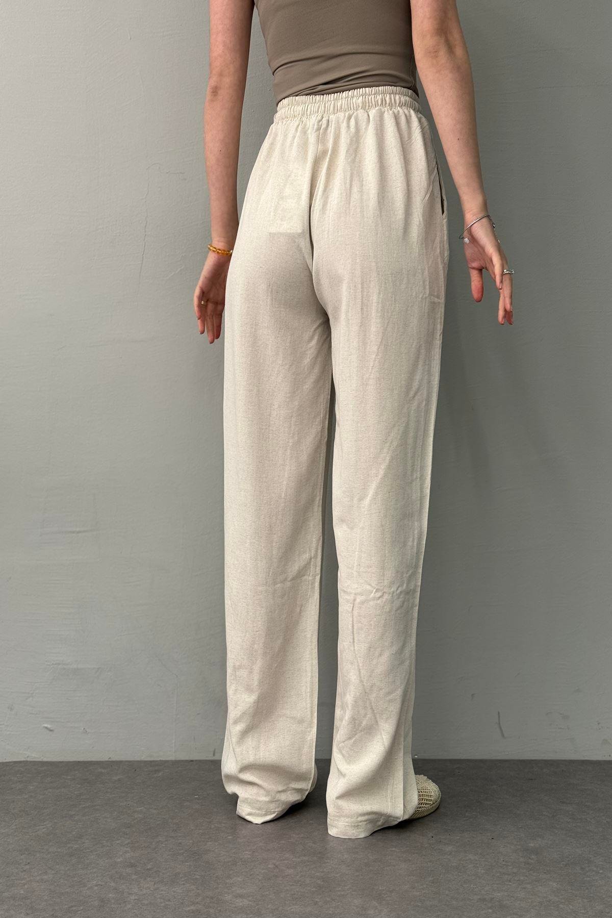 BEL LASTİKLİ KETEN PANTOLON