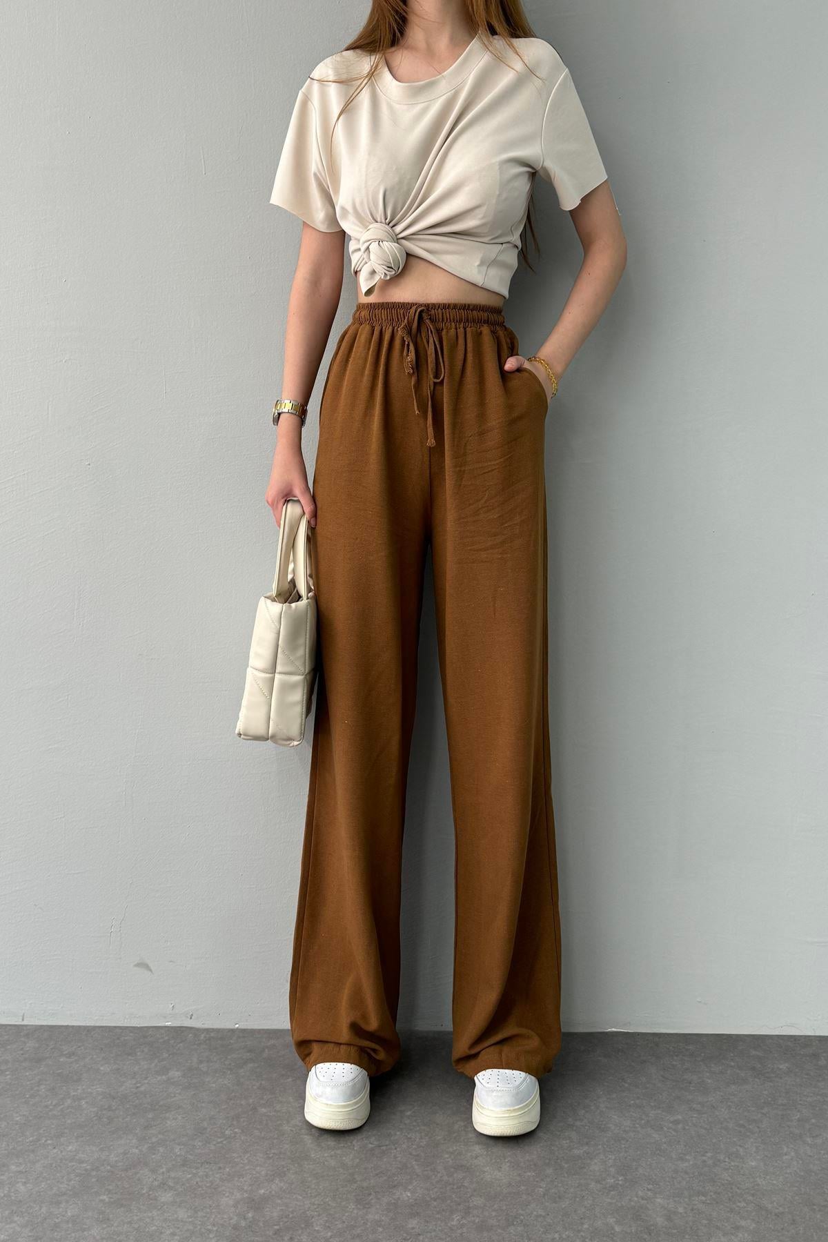 BEL LASTİKLİ KETEN PANTOLON