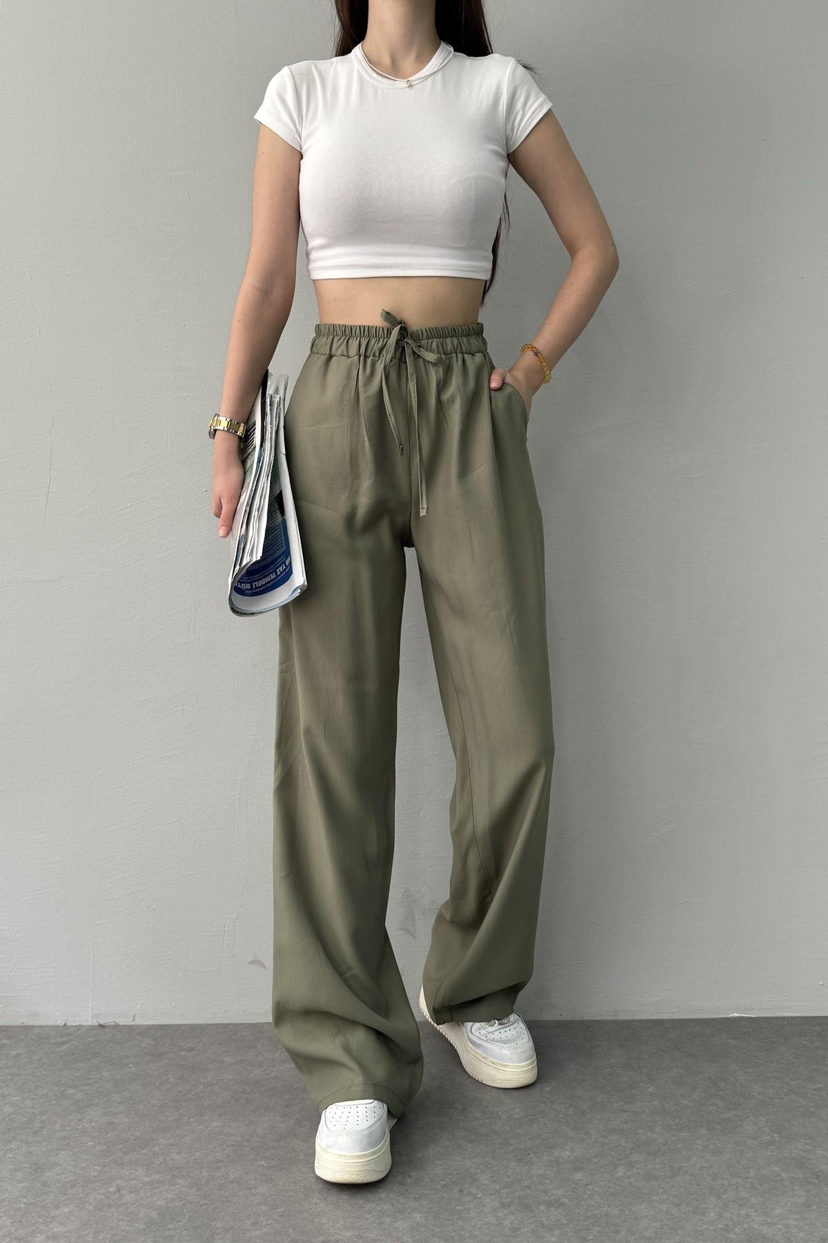 BEL LASTİKLİ KETEN PANTOLON