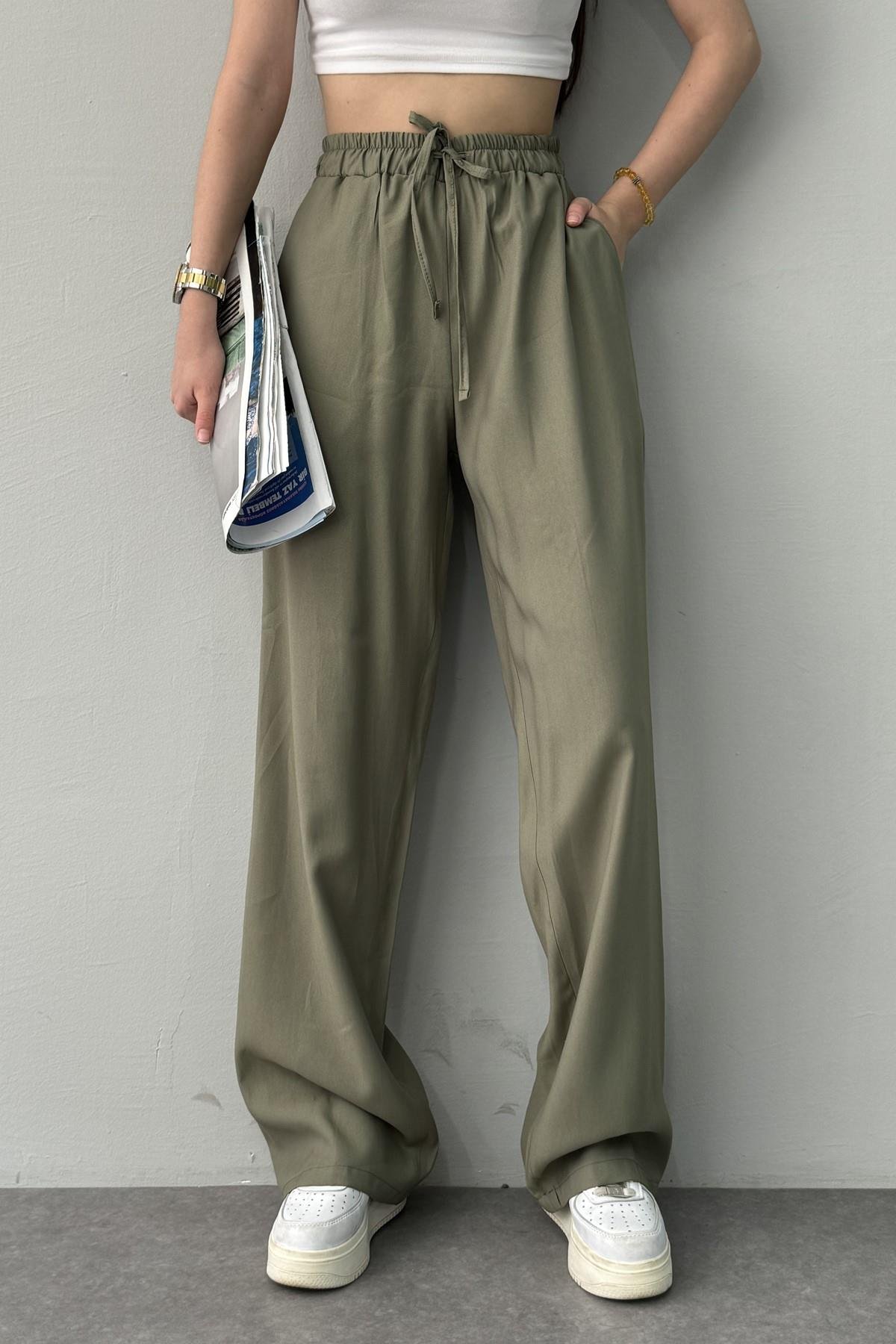 BEL LASTİKLİ KETEN PANTOLON