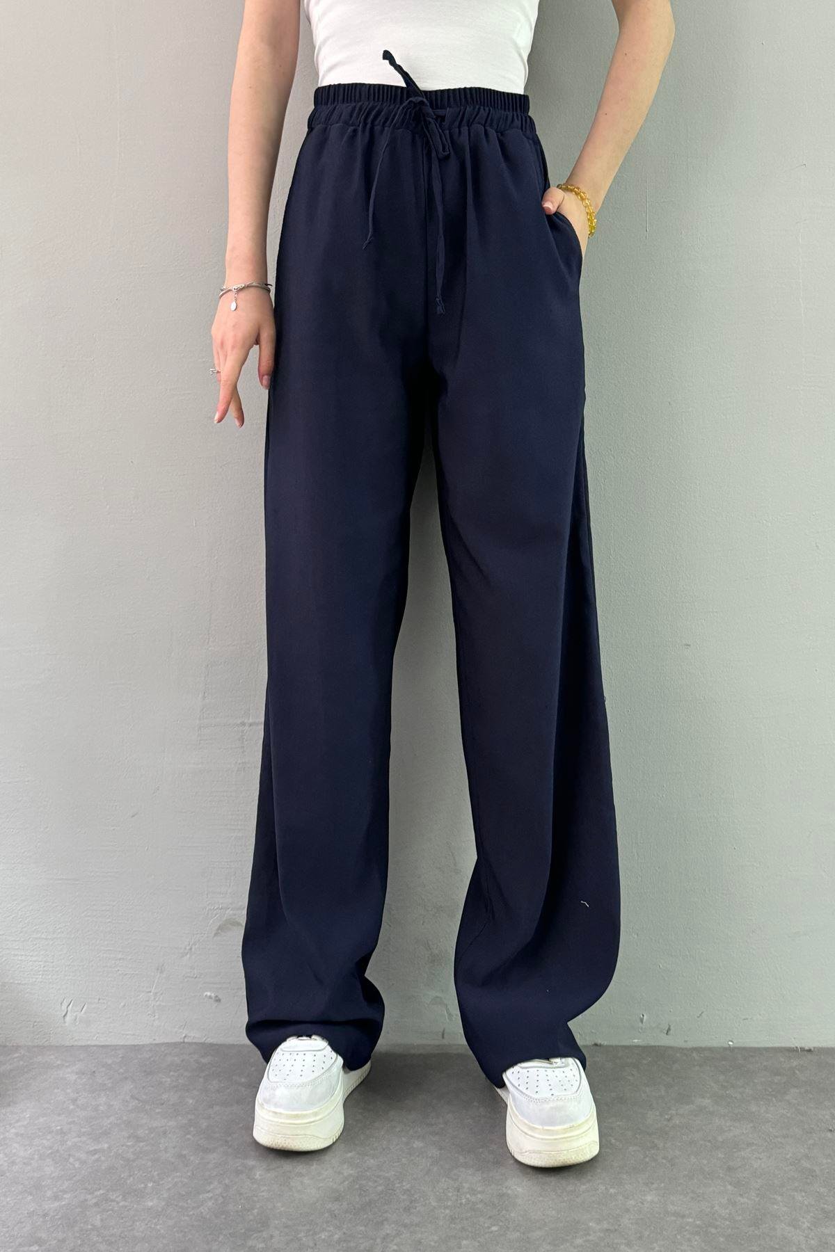 BEL LASTİKLİ KETEN PANTOLON