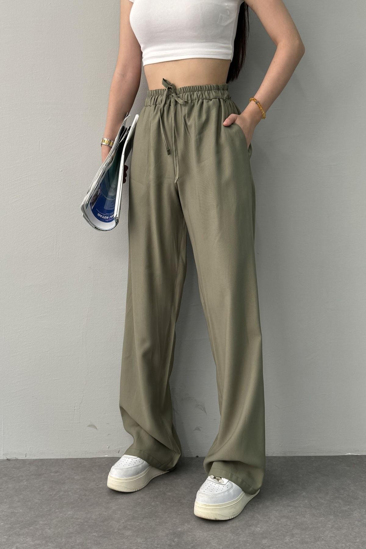 BEL LASTİKLİ KETEN PANTOLON
