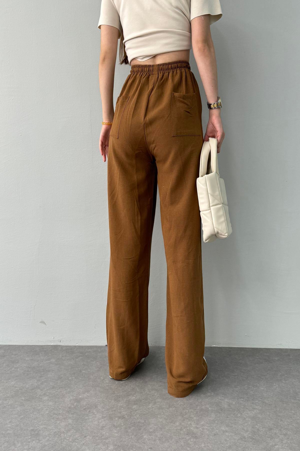BEL LASTİKLİ KETEN PANTOLON