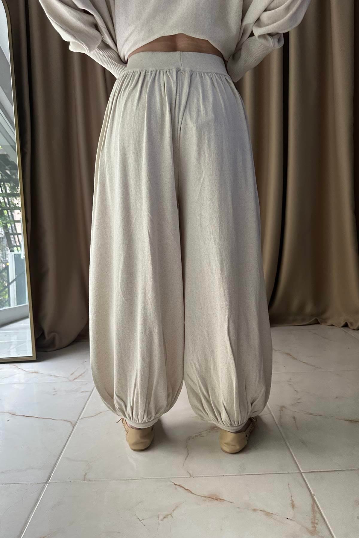 BEL LASTİKLİ KETEN ŞALVAR PANTOLON