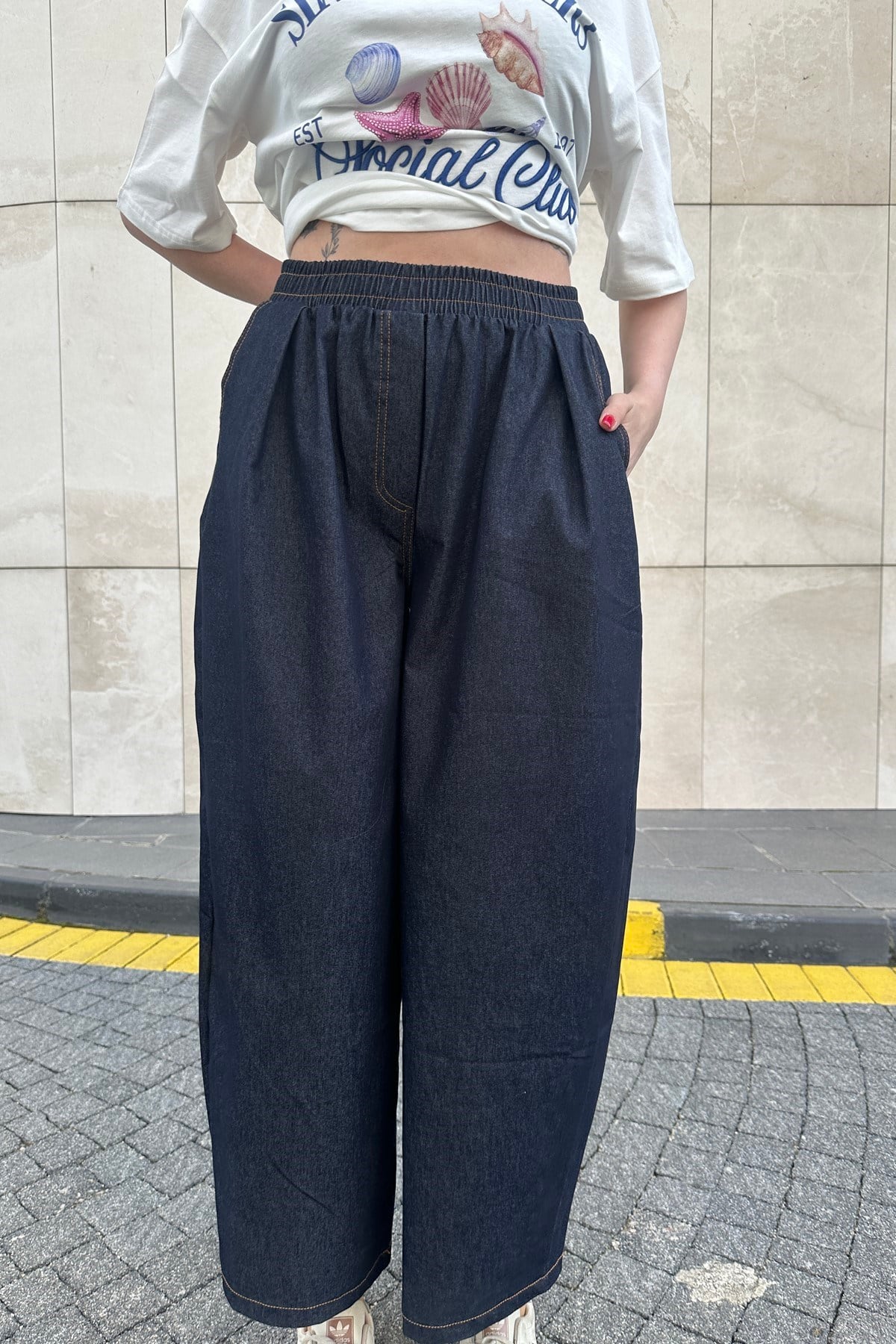 BEL LASTİKLİ  KOT PANTOLON