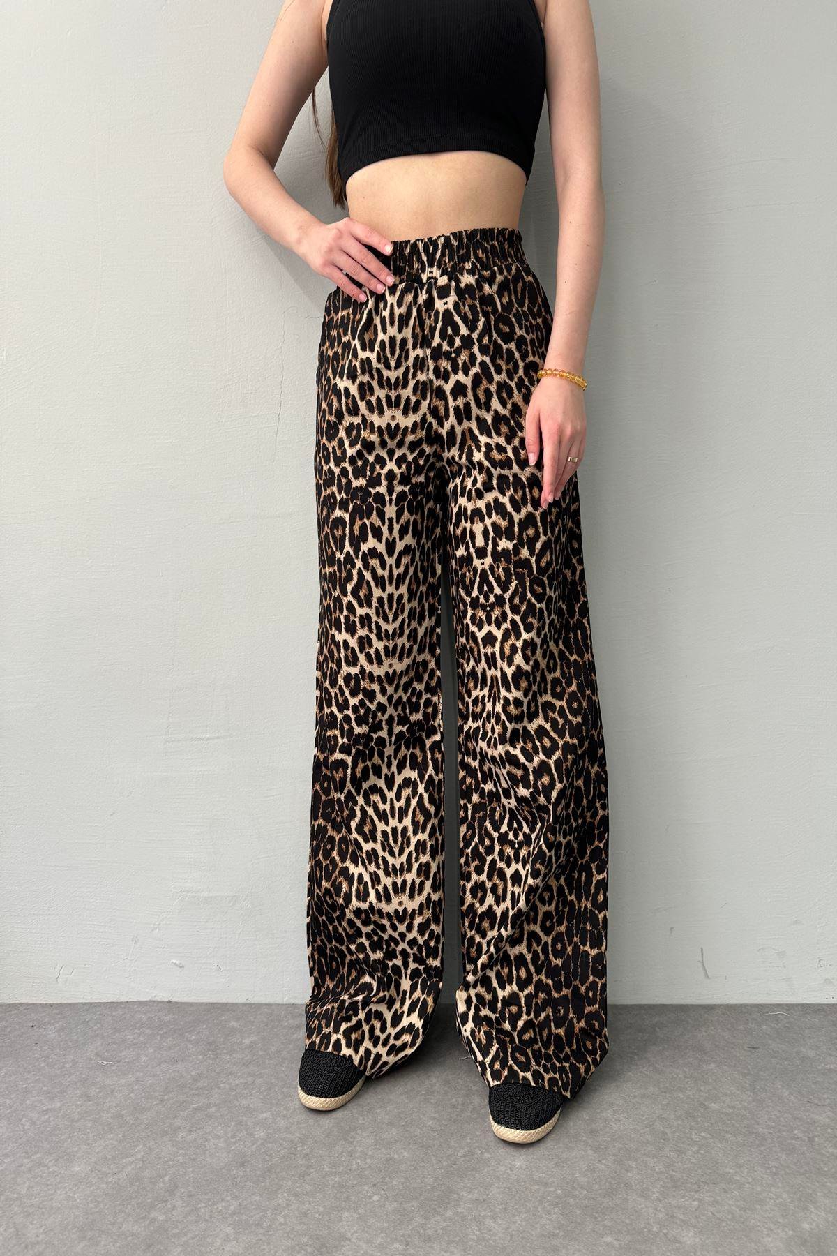 BEL LASTİKLİ LEOPAR PANTOLON