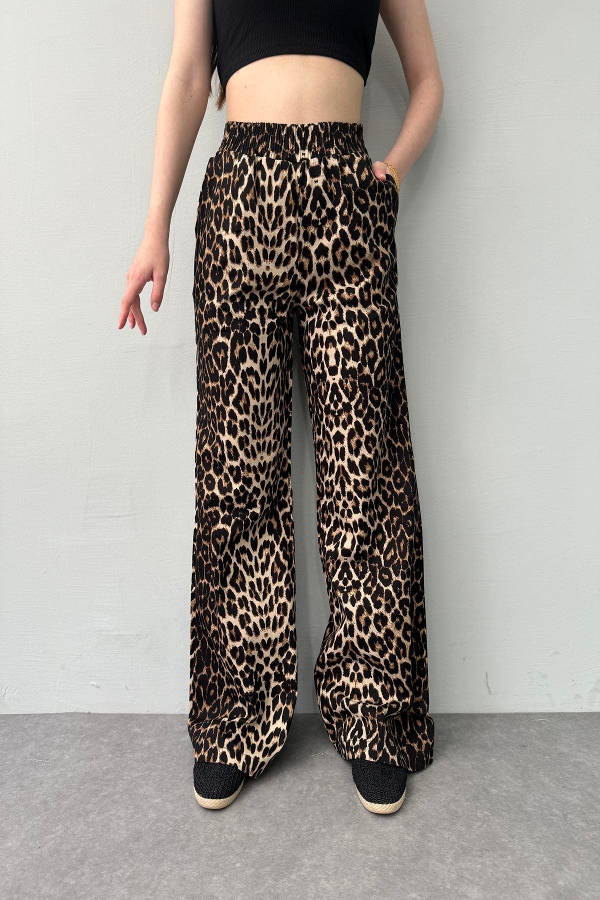 BEL LASTİKLİ LEOPAR PANTOLON
