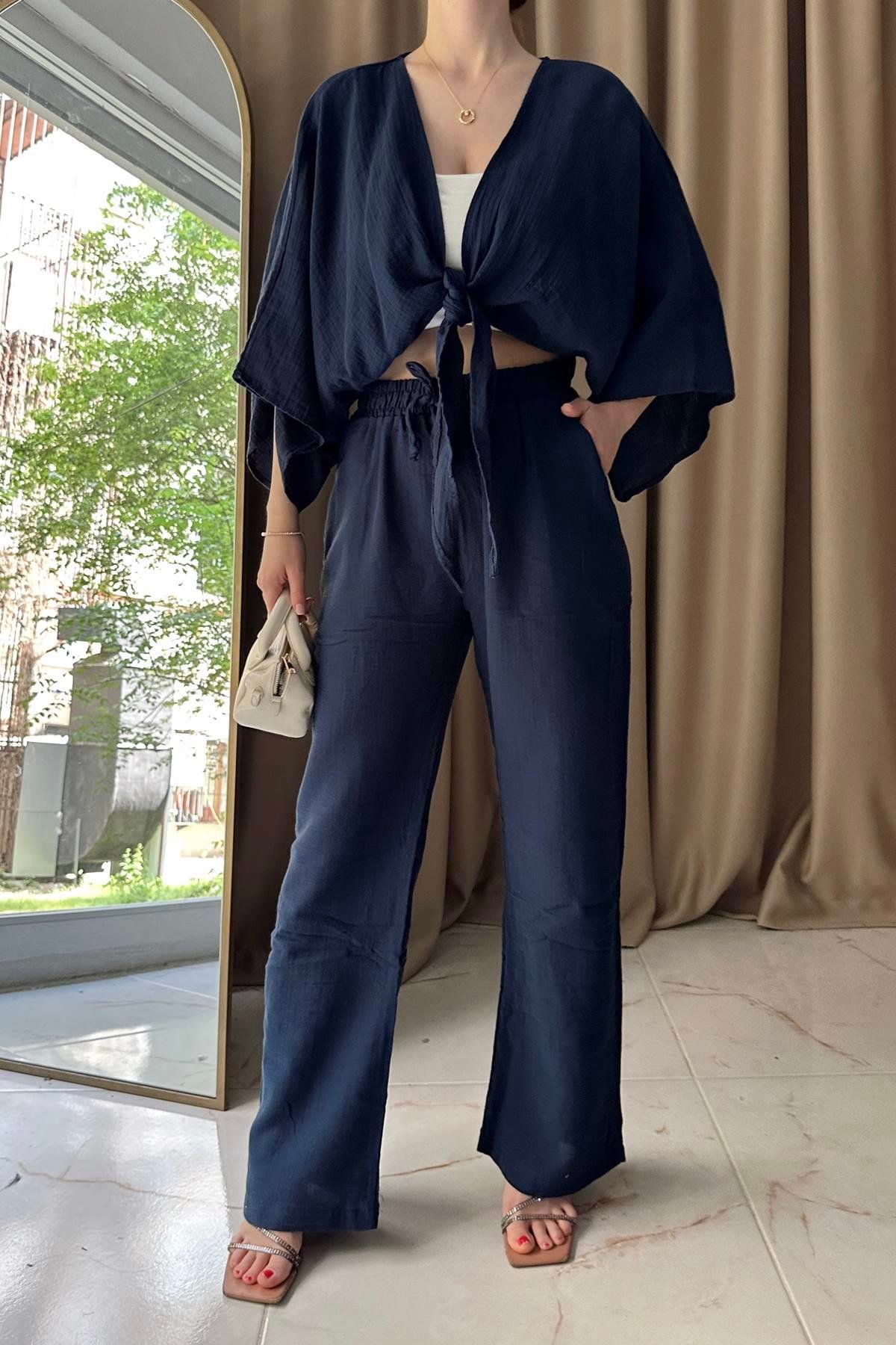 BEL LASTİKLİ MÜSLİN PANTOLON
