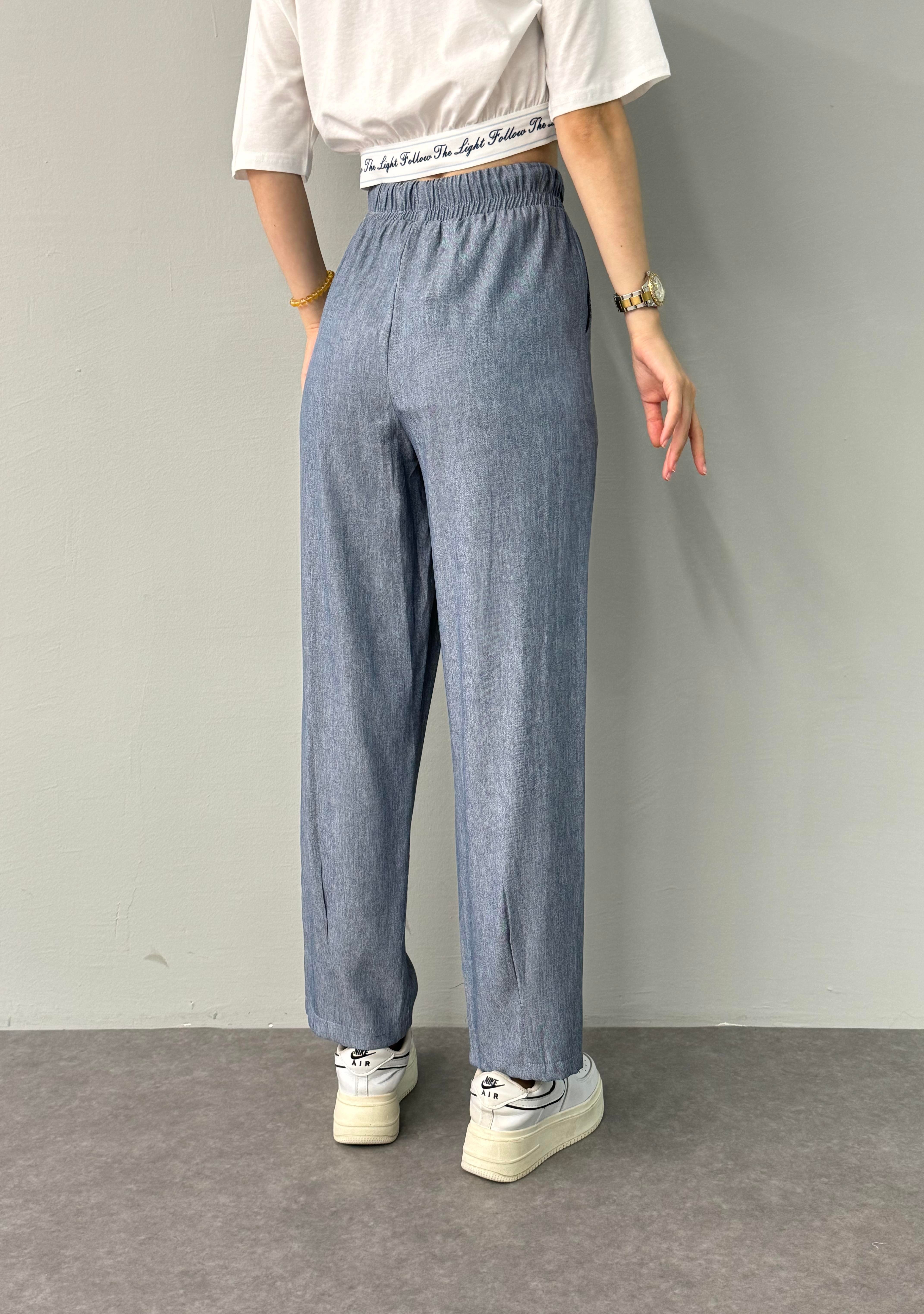 BEL LASTİKLİ PAÇA DİKİŞLİ PANTALON