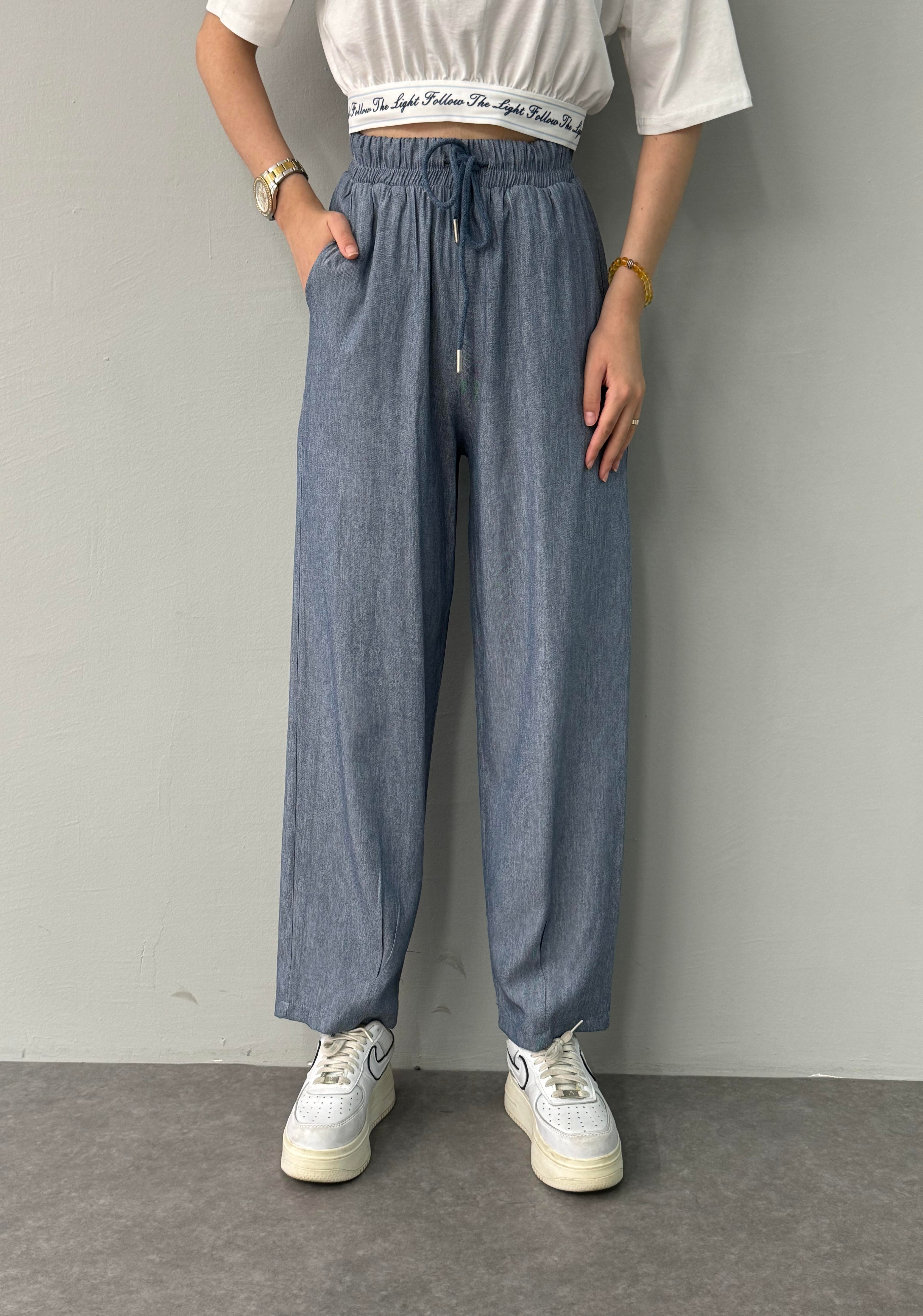BEL LASTİKLİ PAÇA DİKİŞLİ PANTALON