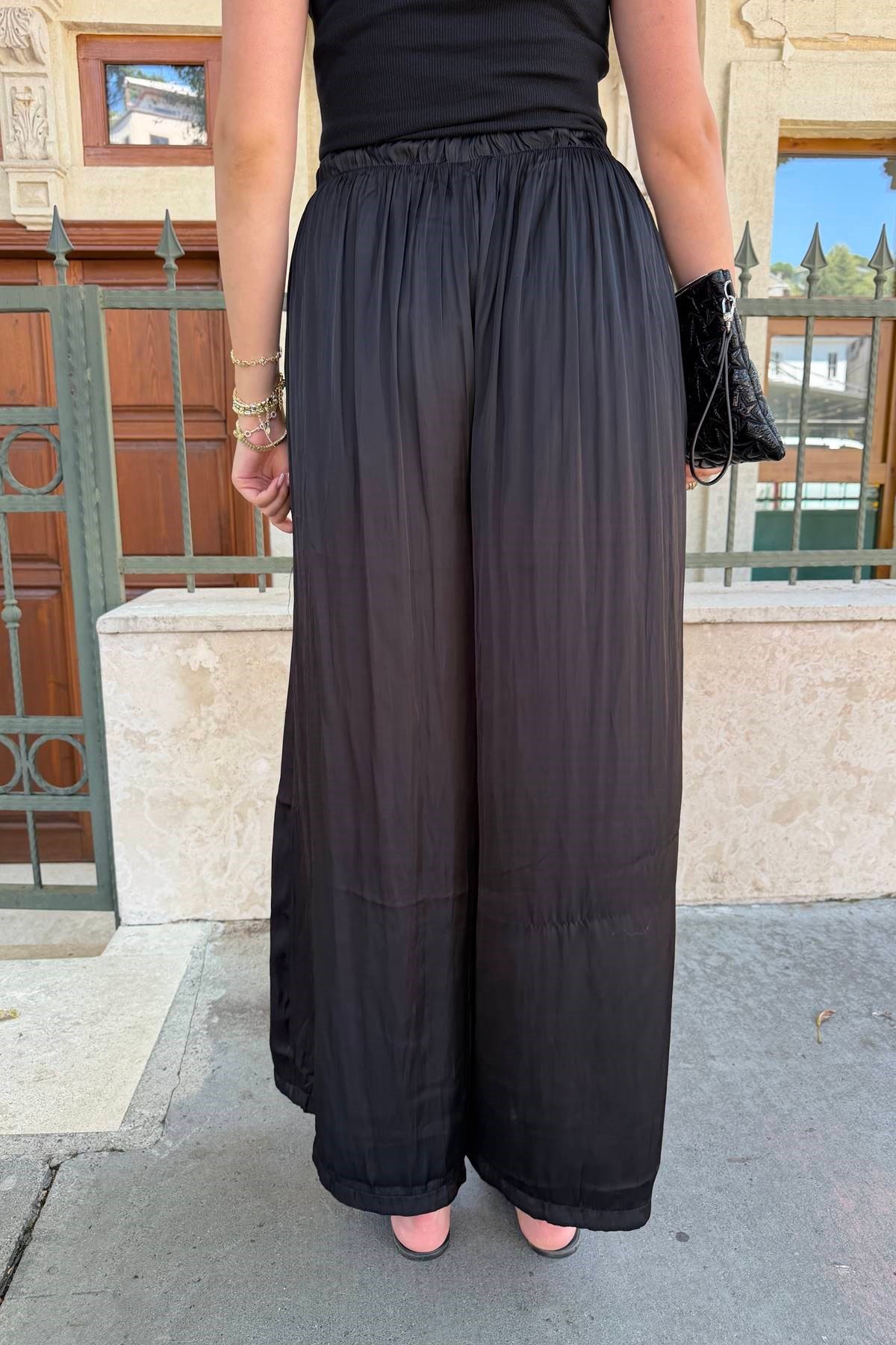 BEL LASTİKLİ SATEN PANTOLON