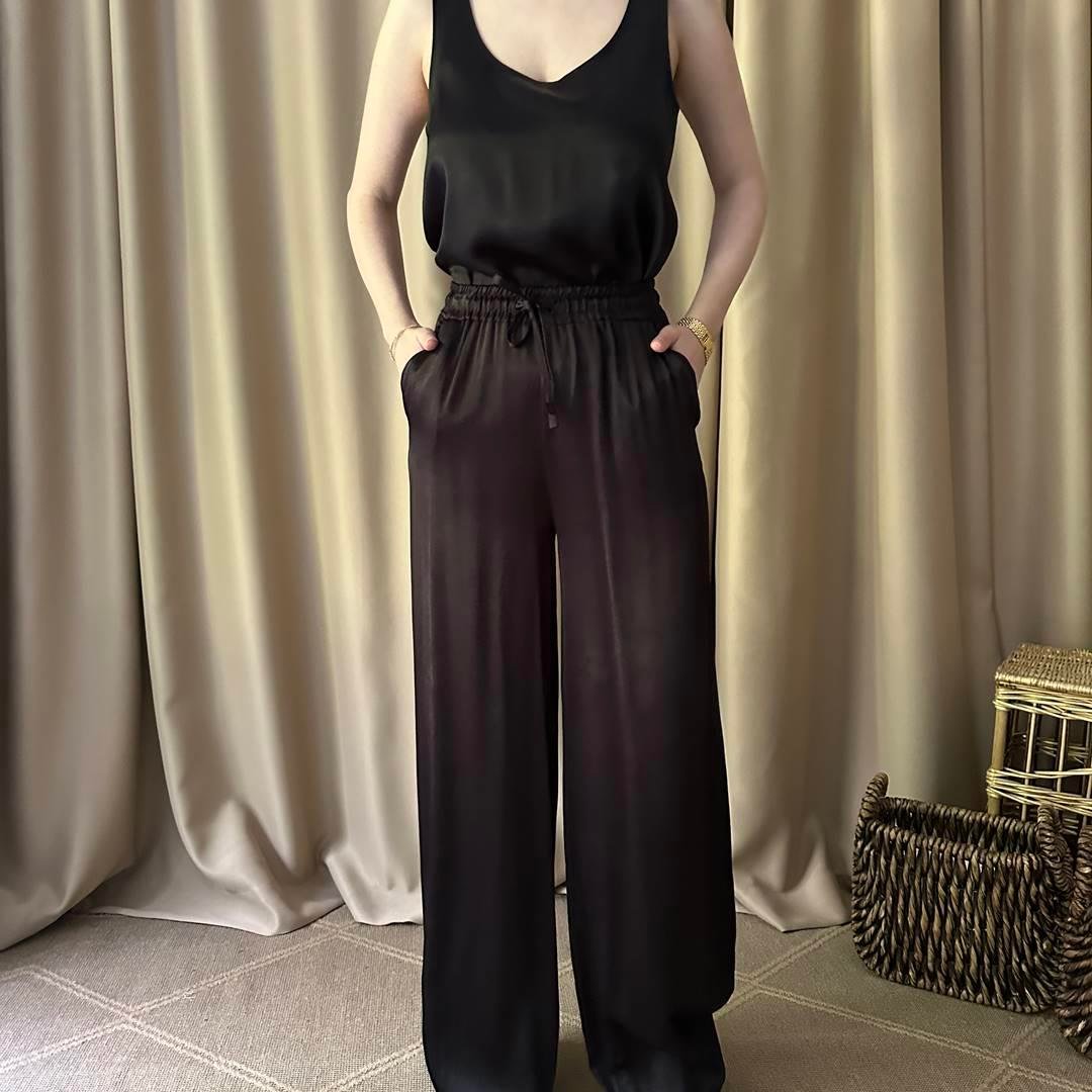 BEL LASTİKLİ SATEN PANTOLON