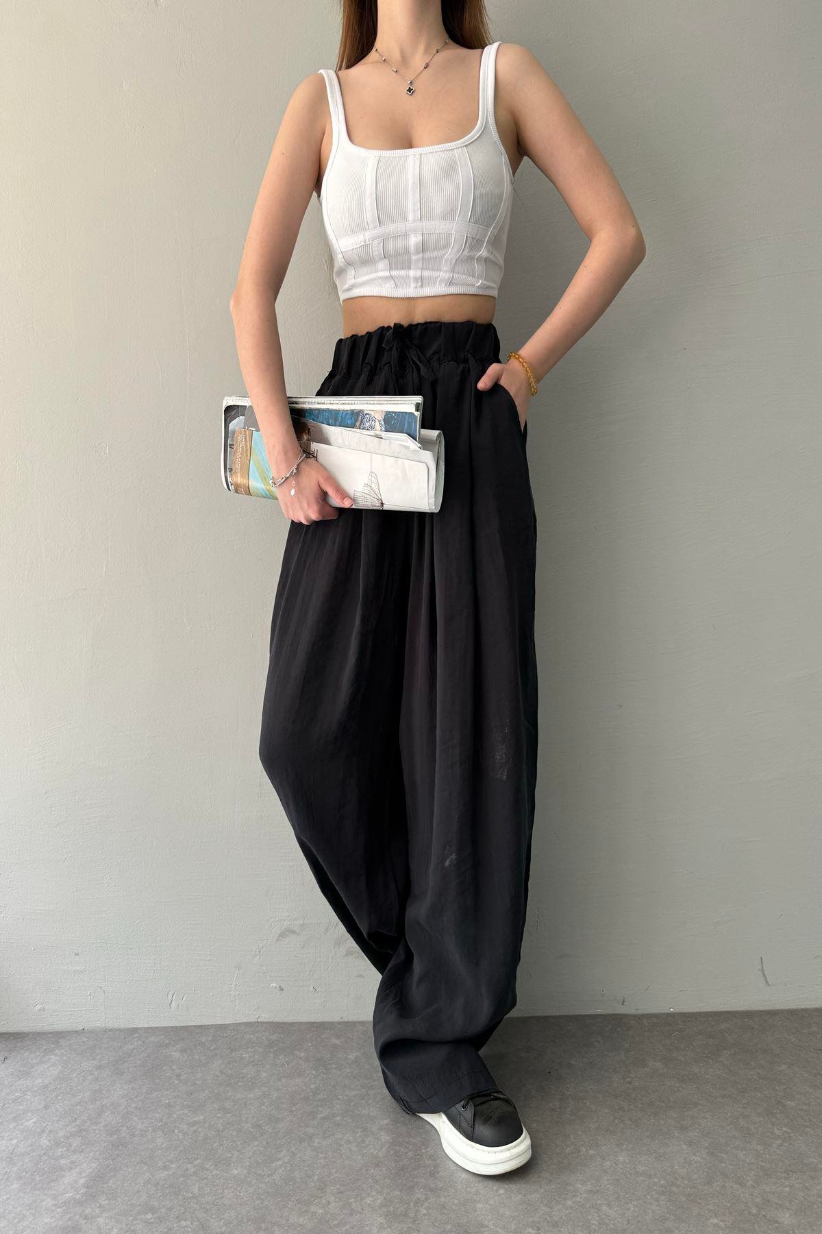 BEL LASTİKLİ TENCEL BOL  PANTOLON