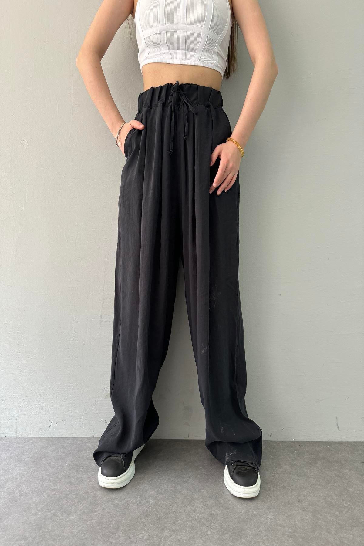 BEL LASTİKLİ TENCEL BOL  PANTOLON