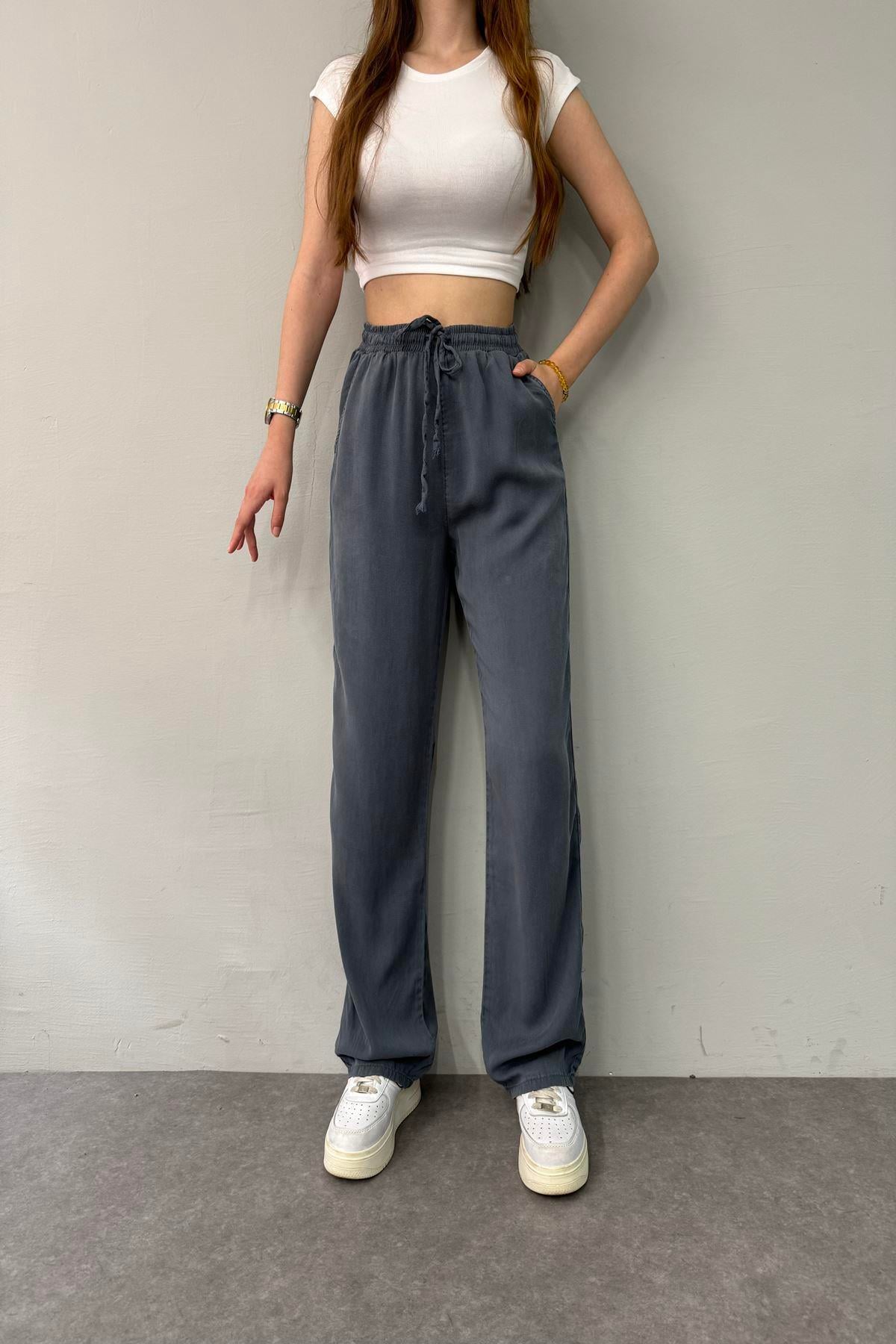 BEL LASTİKLİ TENCEL PANTOLON
