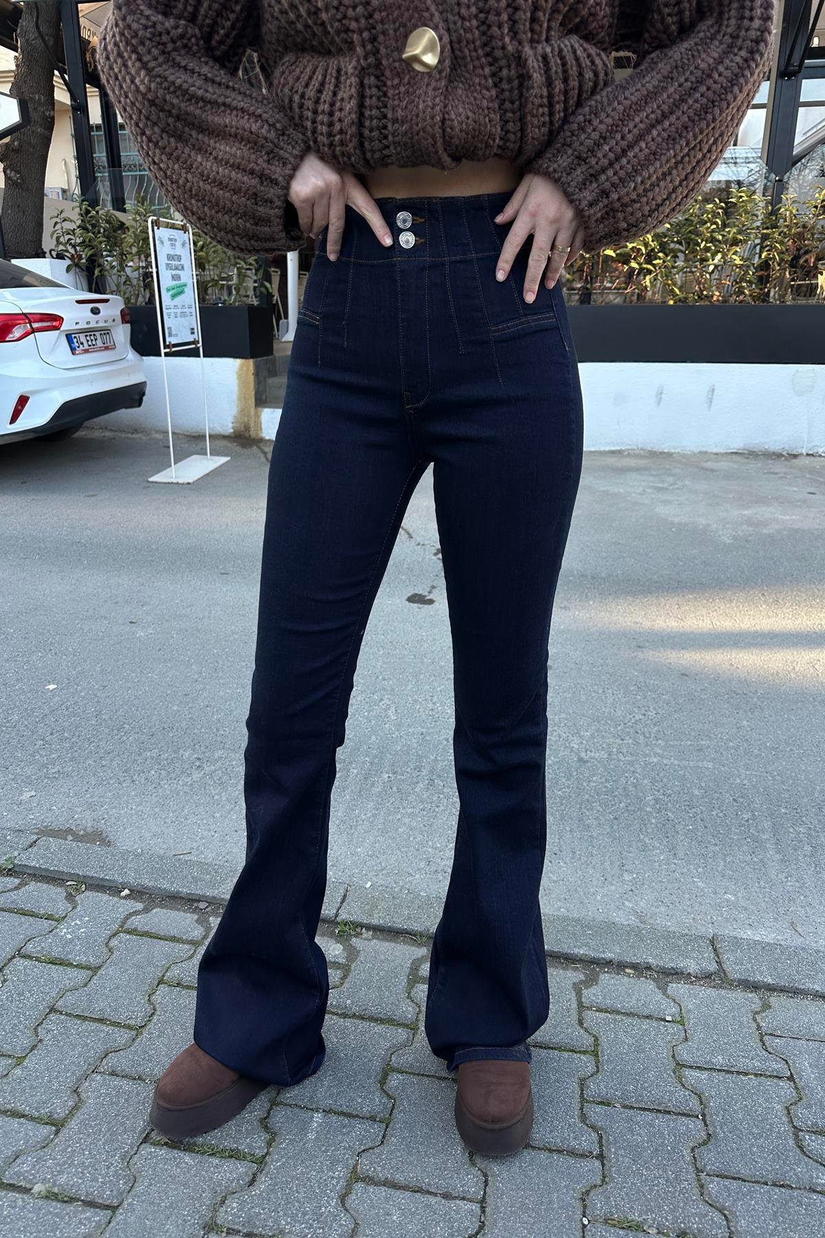 BEL PENS DETAYLI İSPANYOL PAÇA KOT PANTOLON