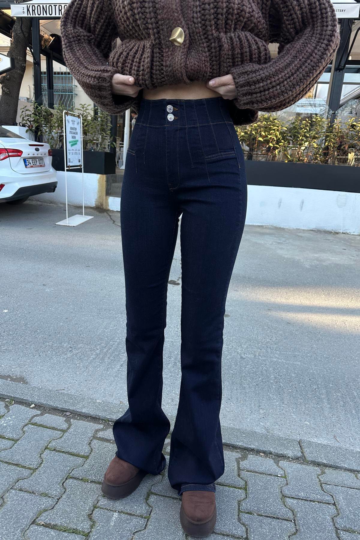 BEL PENS DETAYLI İSPANYOL PAÇA KOT PANTOLON
