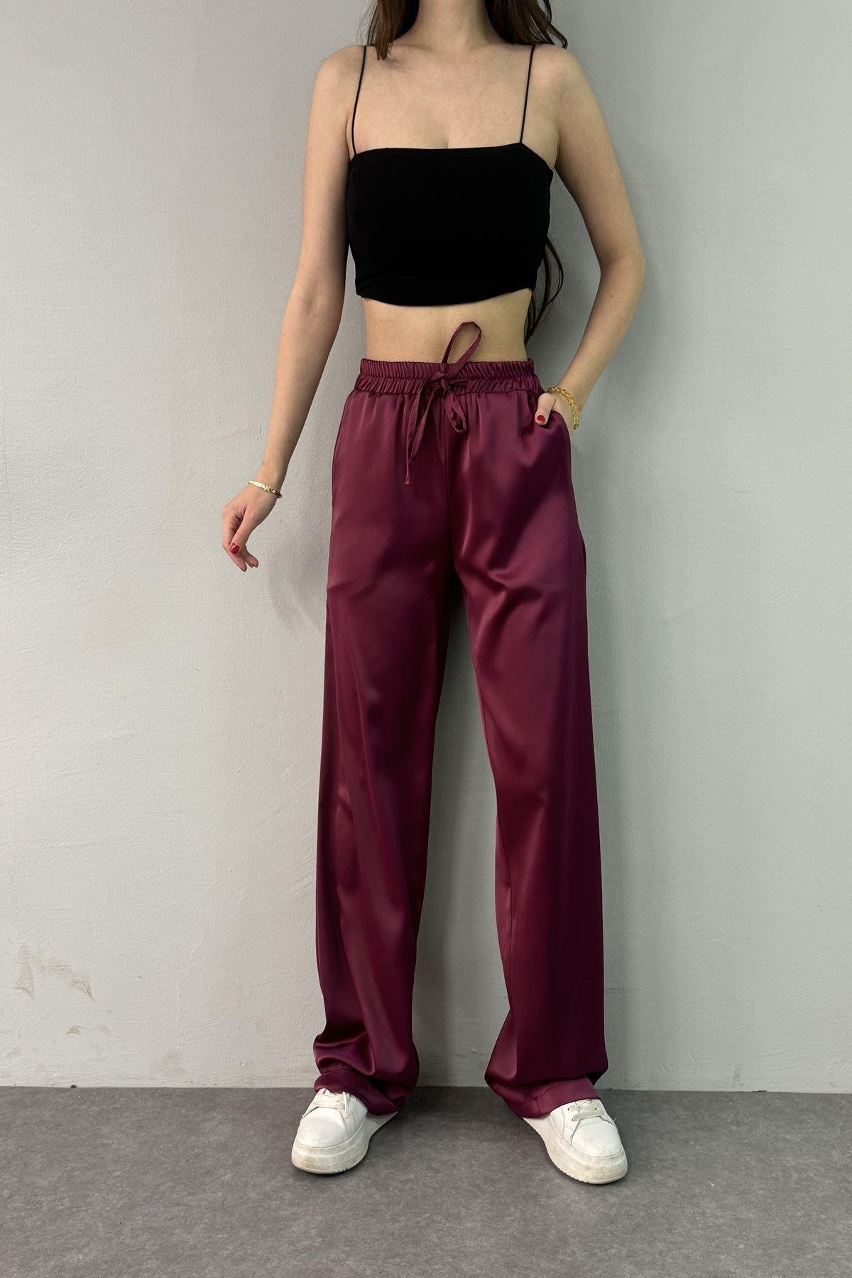 BELİ LASTİKLİ CEPLİ SATEN PANTOLON