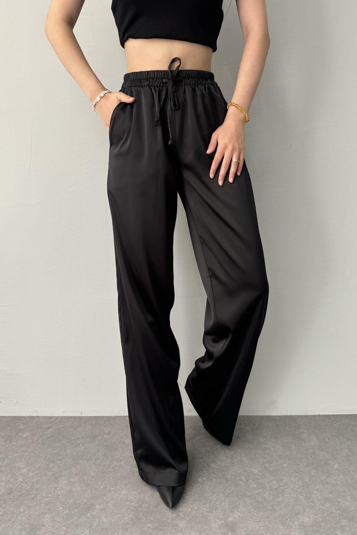 BELİ LASTİKLİ CEPLİ SATEN PANTOLON