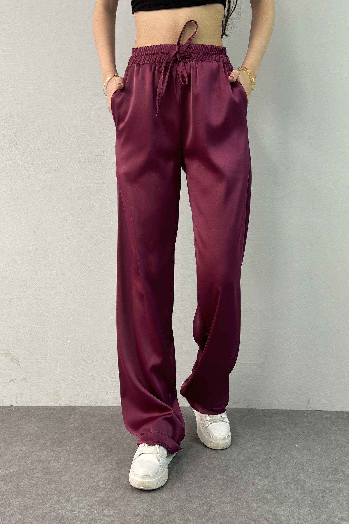 BELİ LASTİKLİ CEPLİ SATEN PANTOLON