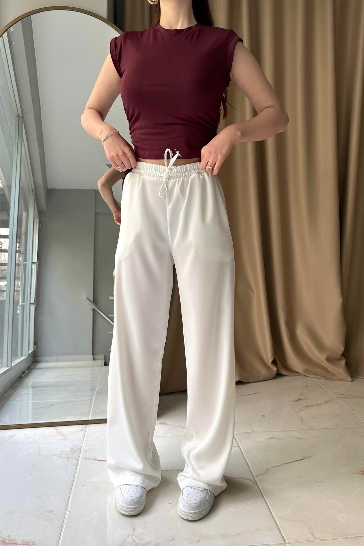 BELİ LASTİKLİ CEPLİ SATEN PANTOLON