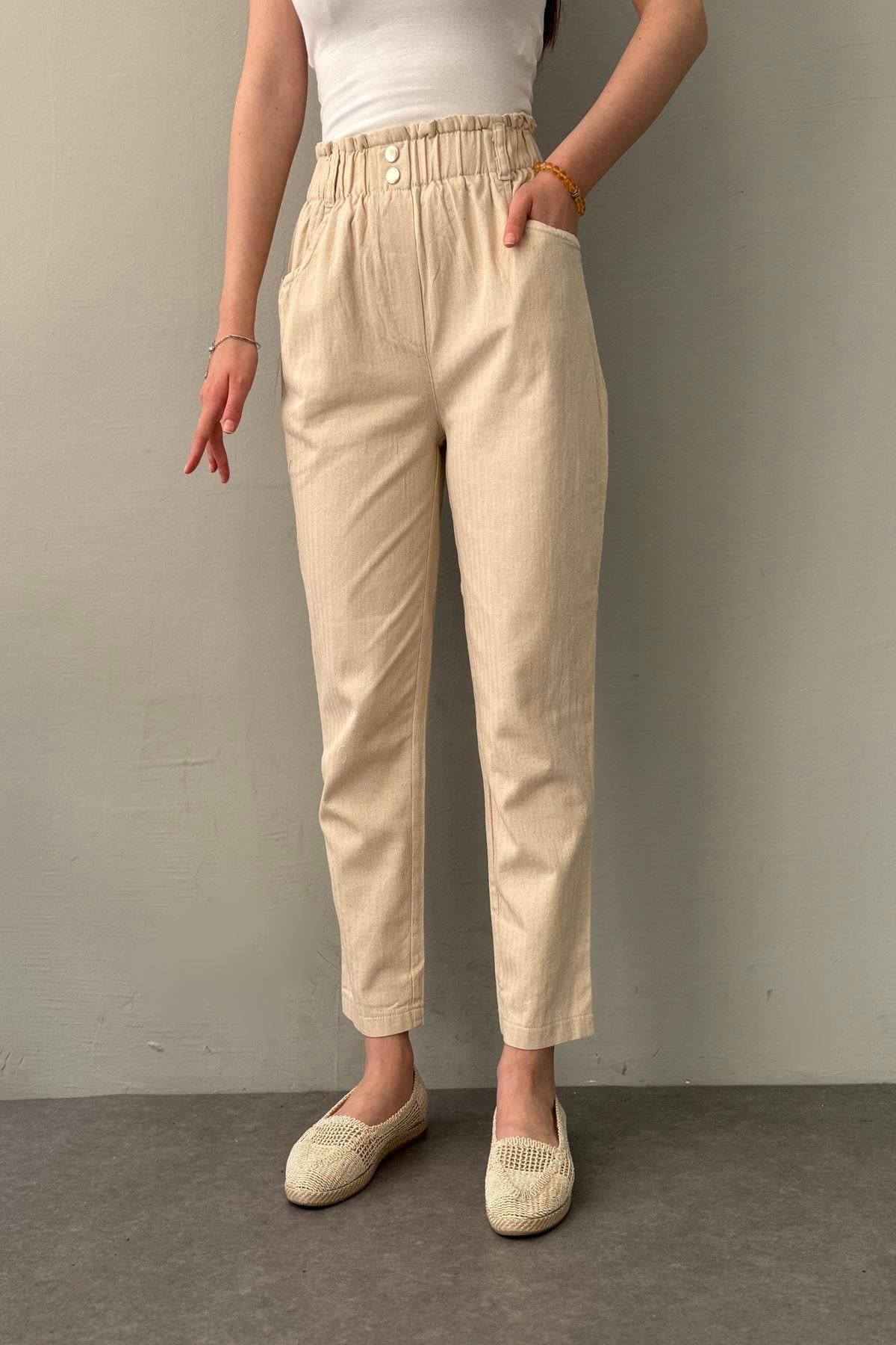 BELİ LASTİKLİ GABARDİN PANTOLON