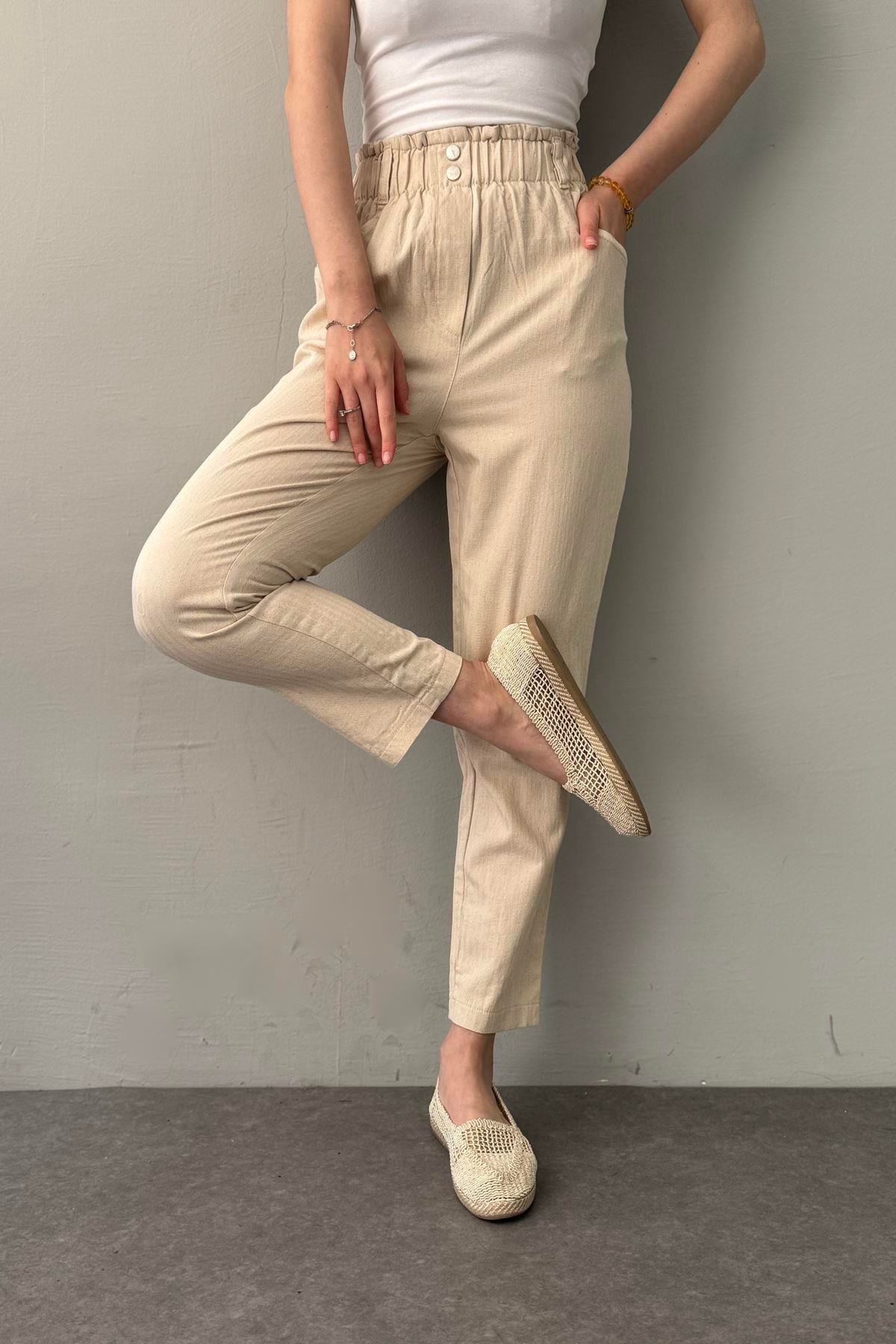 BELİ LASTİKLİ GABARDİN PANTOLON