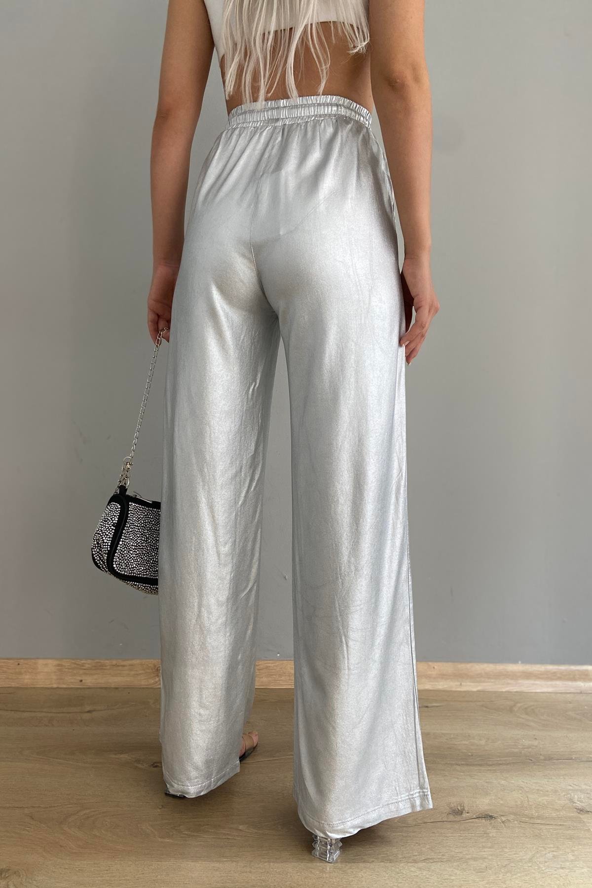 BELİ LASTİKLİ PARLAK PANTOLON