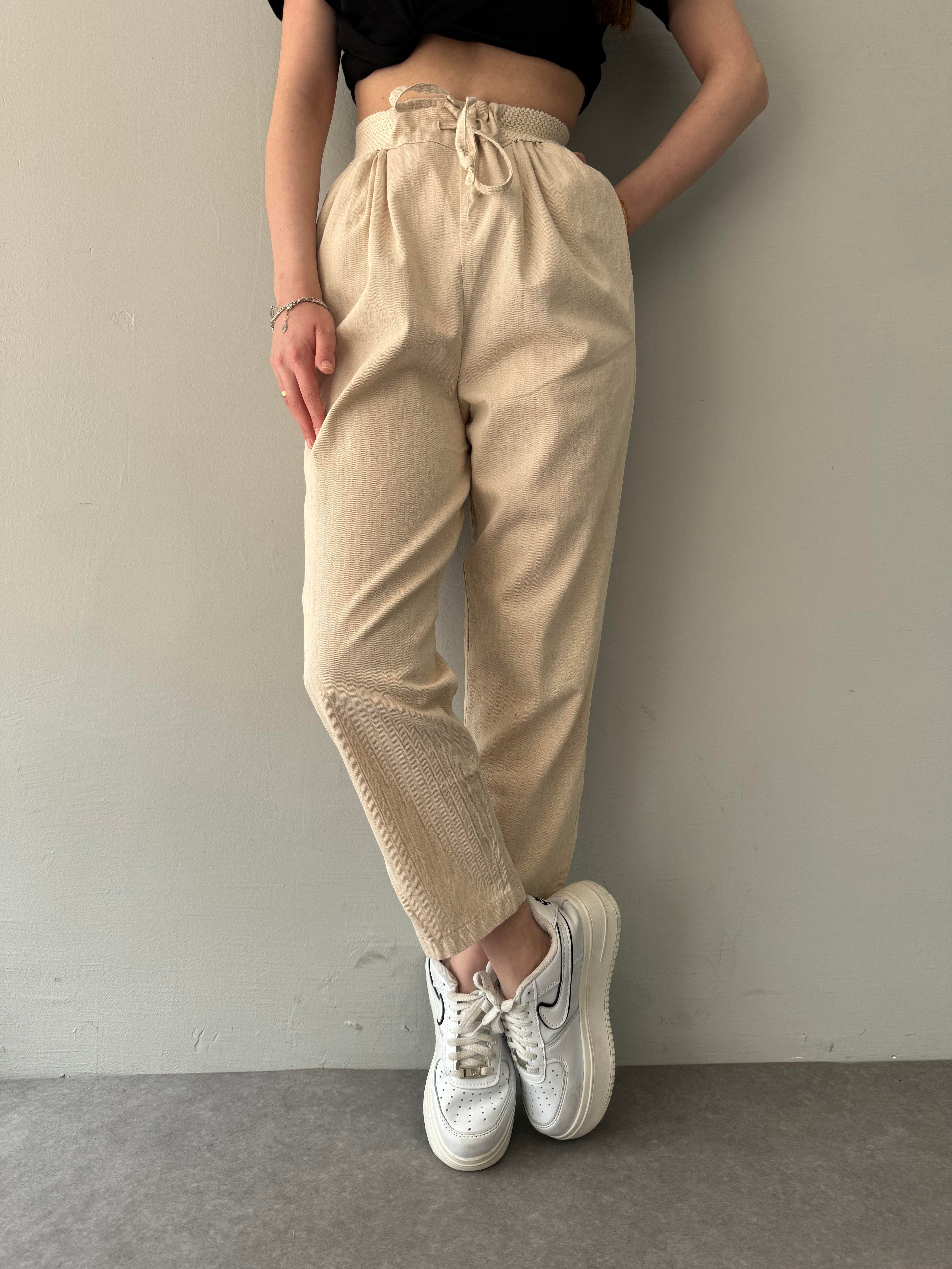 BELİ LASTİKLİ PİLELİ PANTALON
