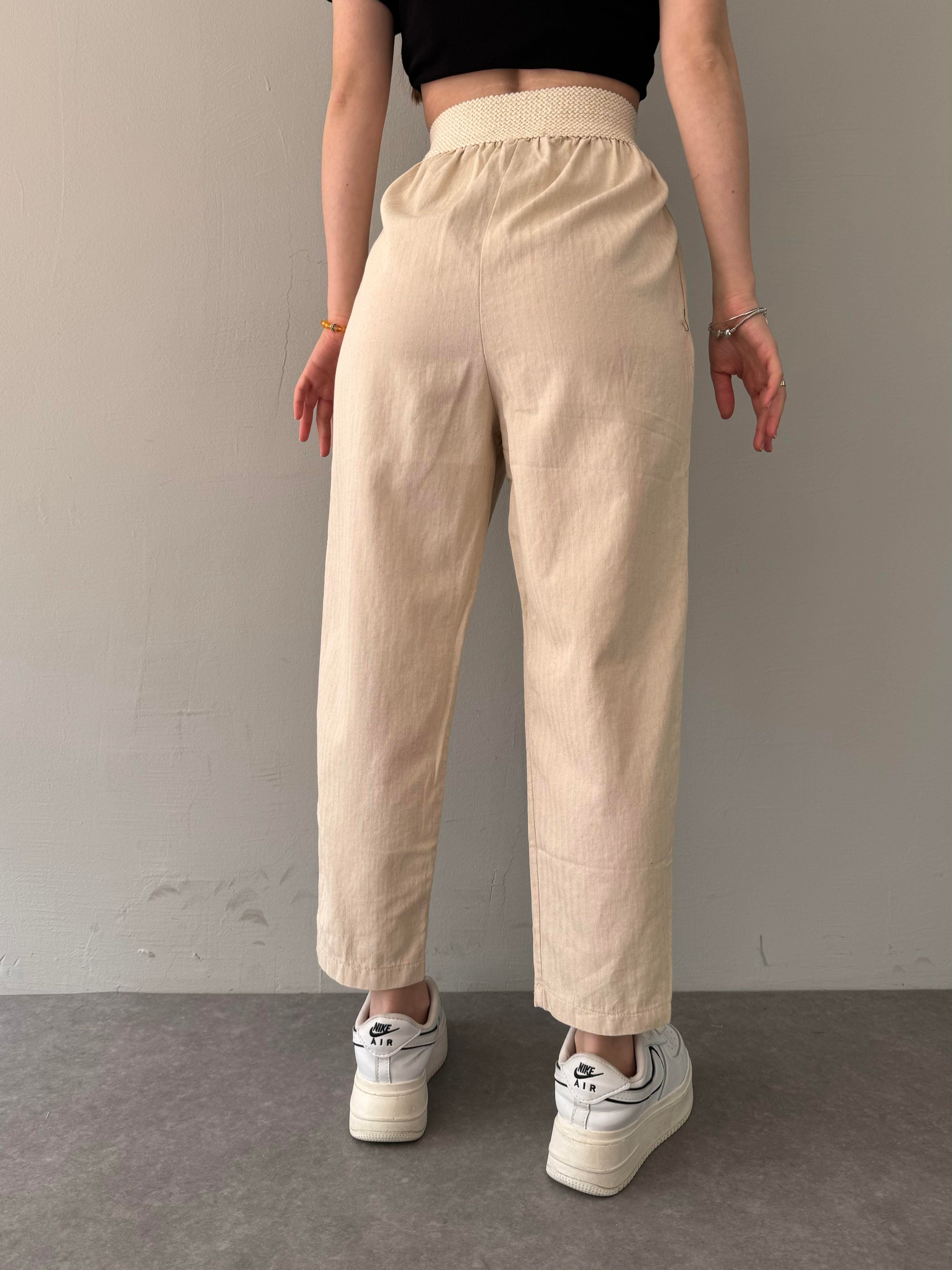 BELİ LASTİKLİ PİLELİ PANTALON