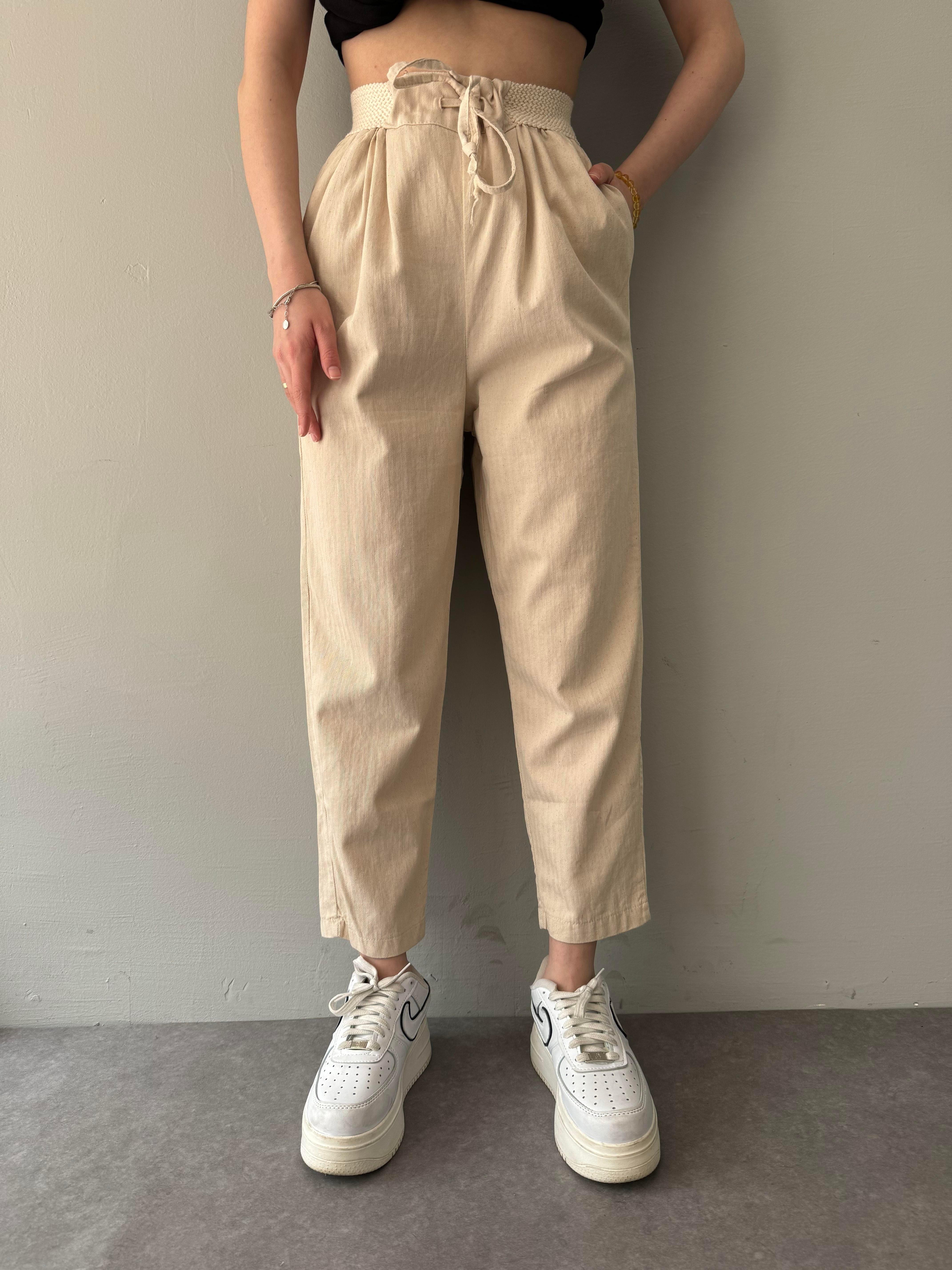 BELİ LASTİKLİ PİLELİ PANTALON