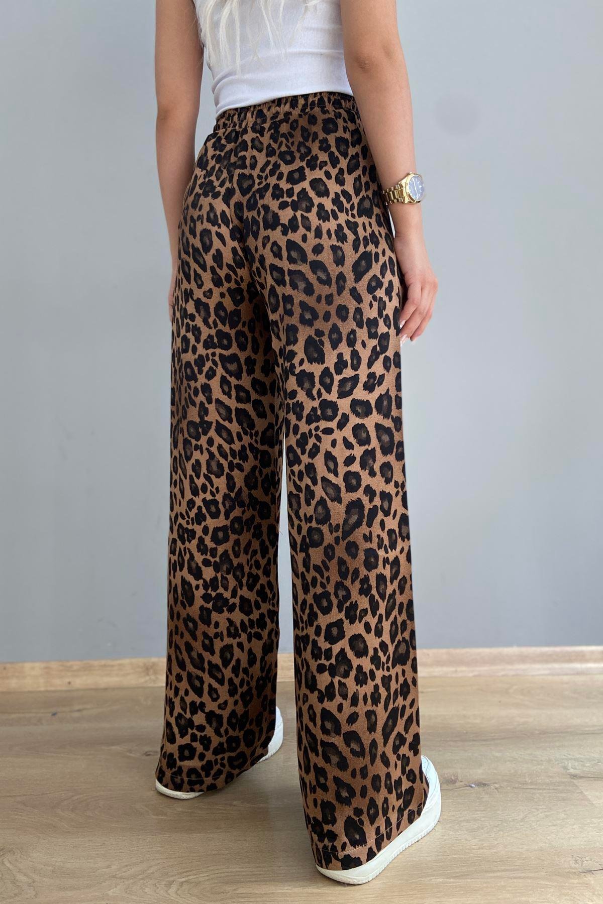 KAHVE LEOPAR DESENLİ BOL PANTOLON